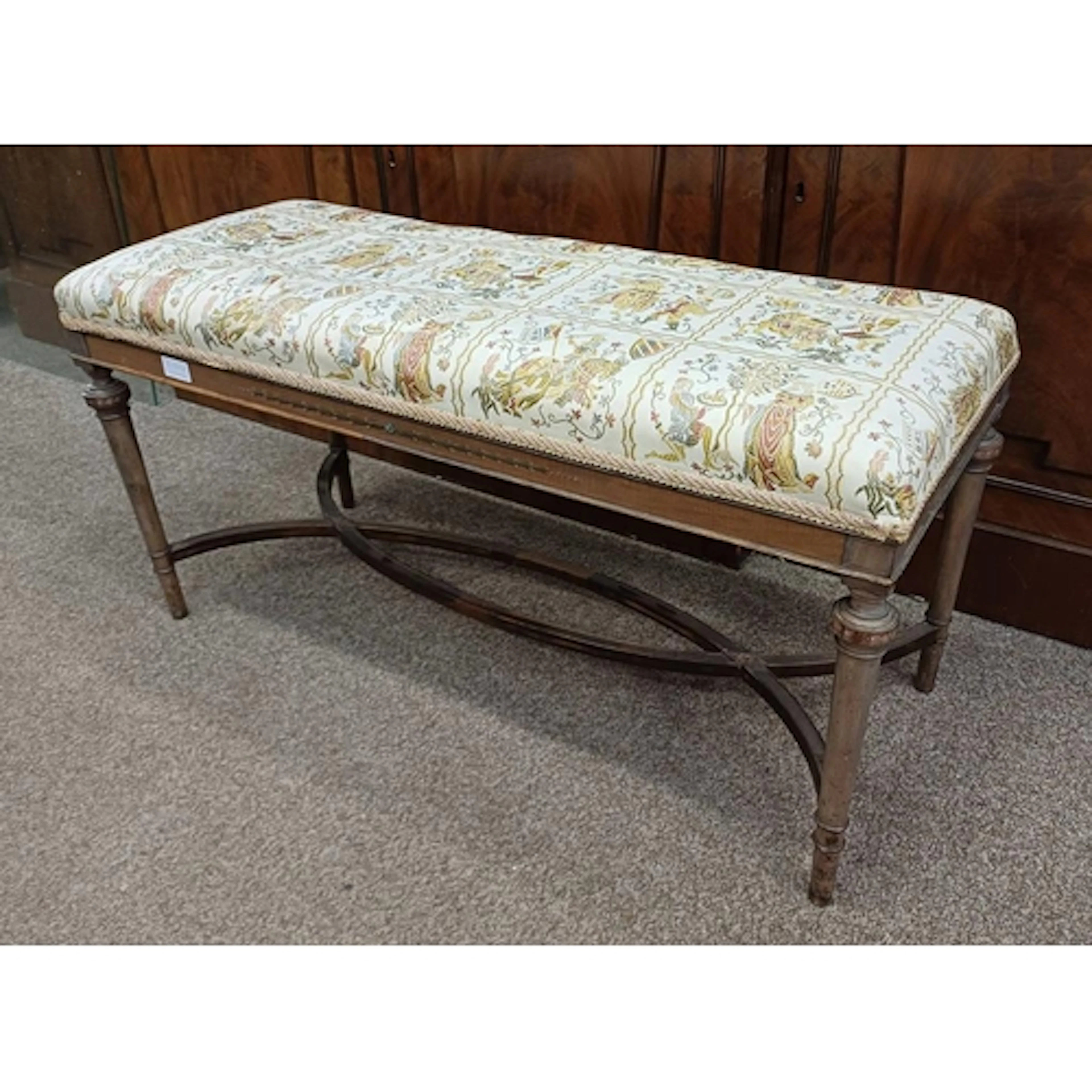 REGENCY STYLE SATIN WINDOW STOOL WITH PAINTED DECORATION, TU...