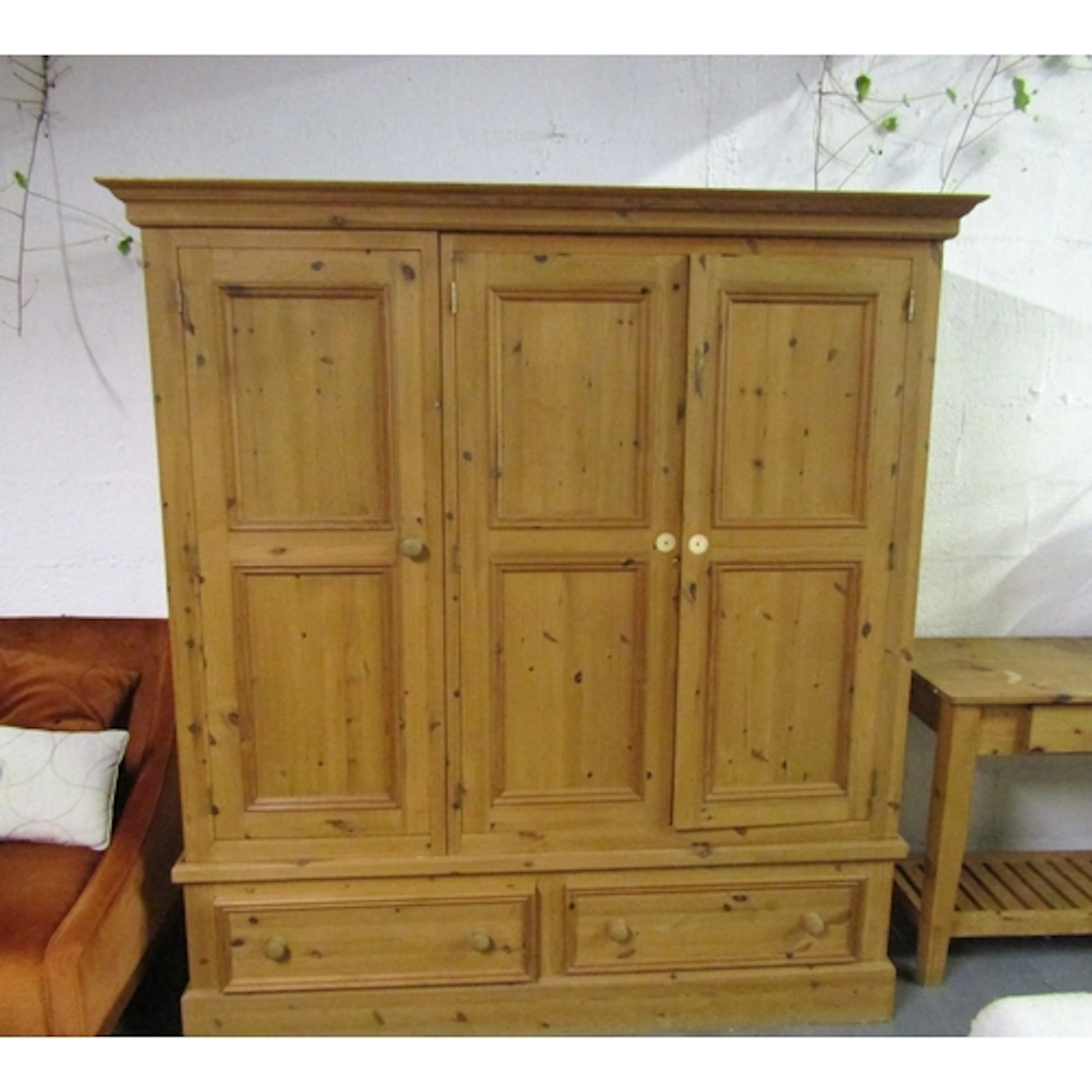 Solid Pine Three Door Wardrobe with Two Long Drawers Approxi...