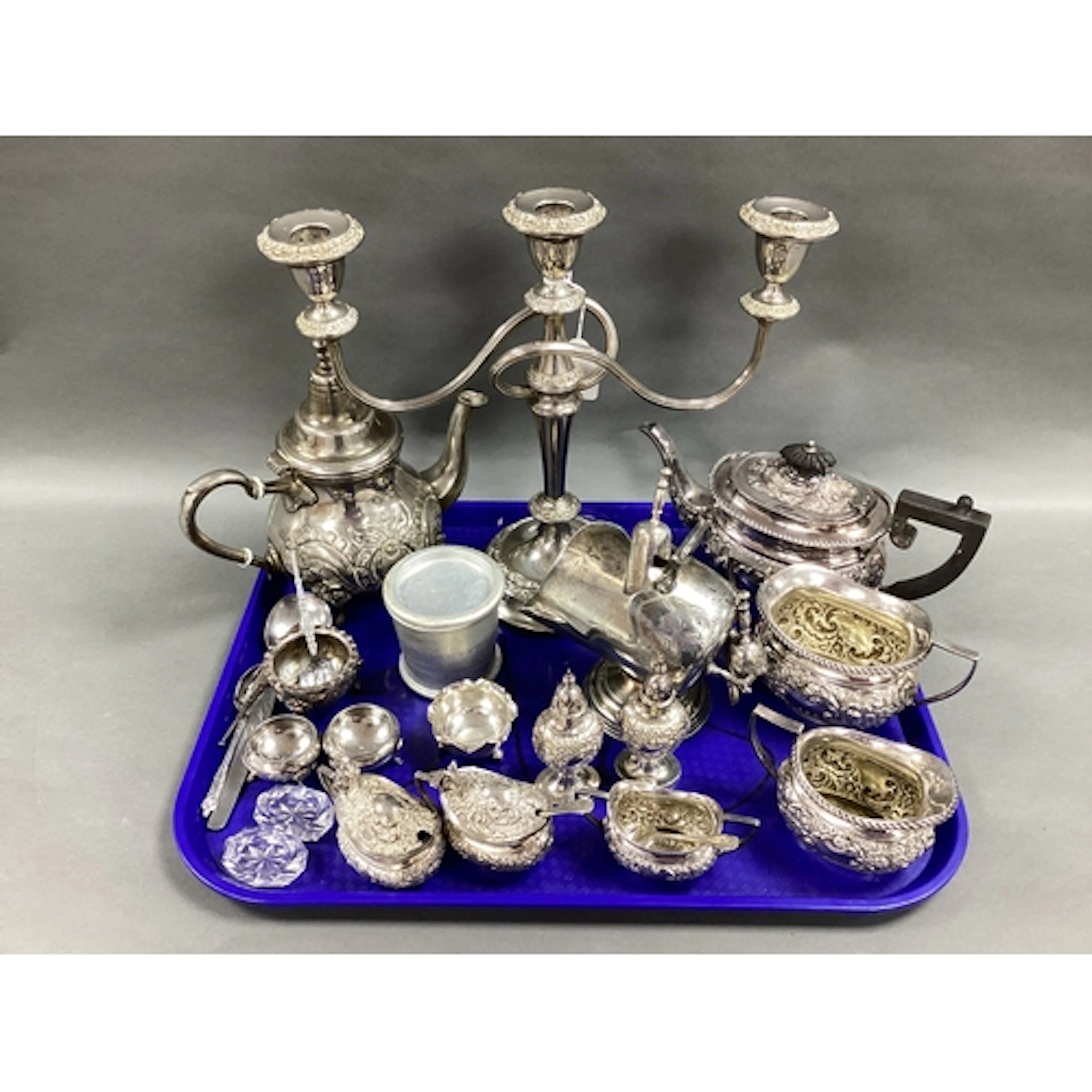A Decorative Plated Three Piece Tea Set, each allover detail...