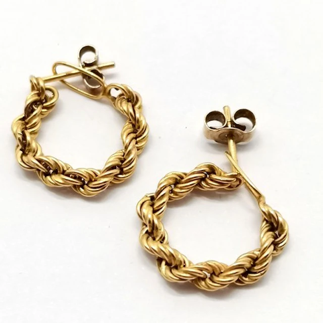 9ct gold rope twist earrings - 1.2g
