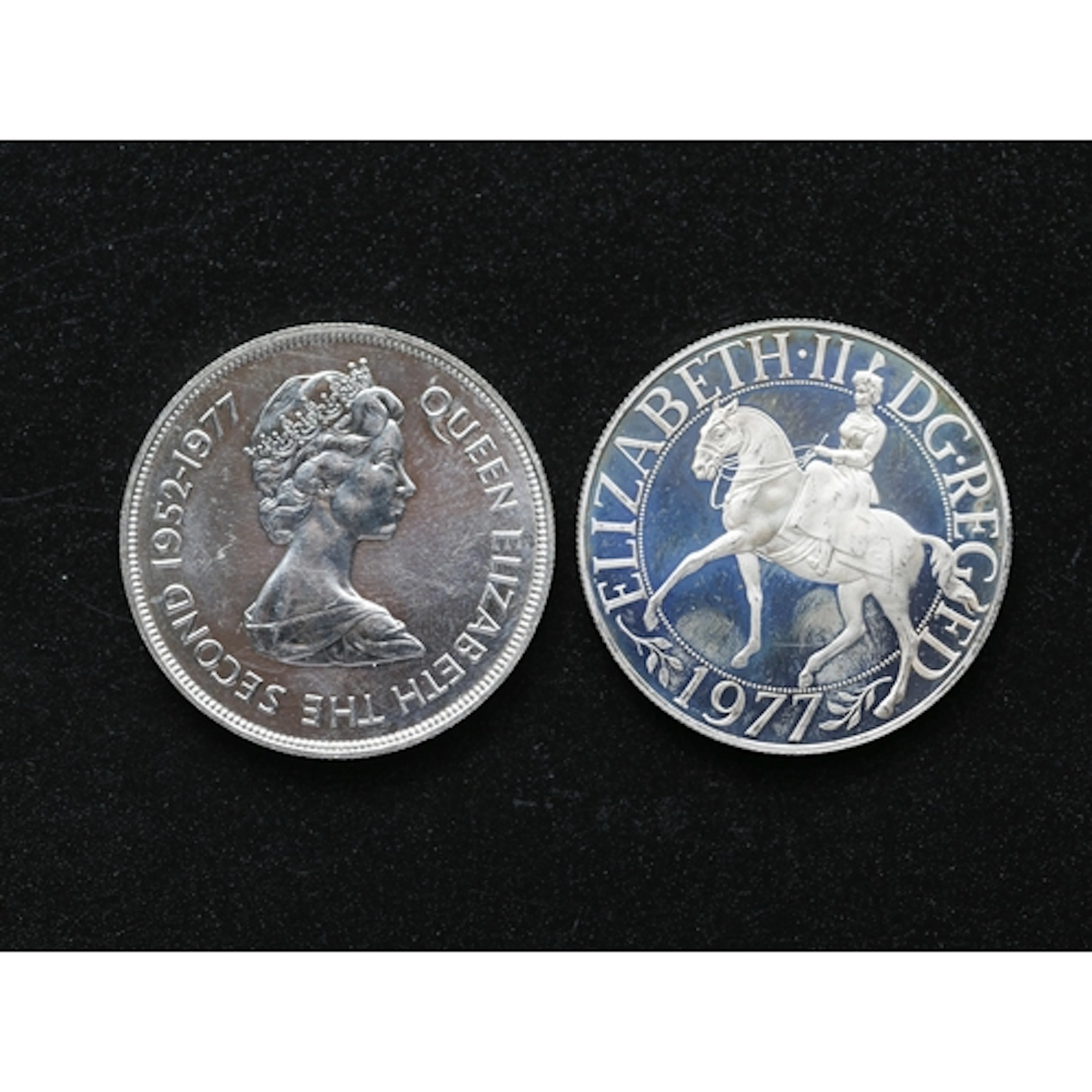 Two Silver Coins Queen Elizabeth II 1977 and Mauritius Twent...