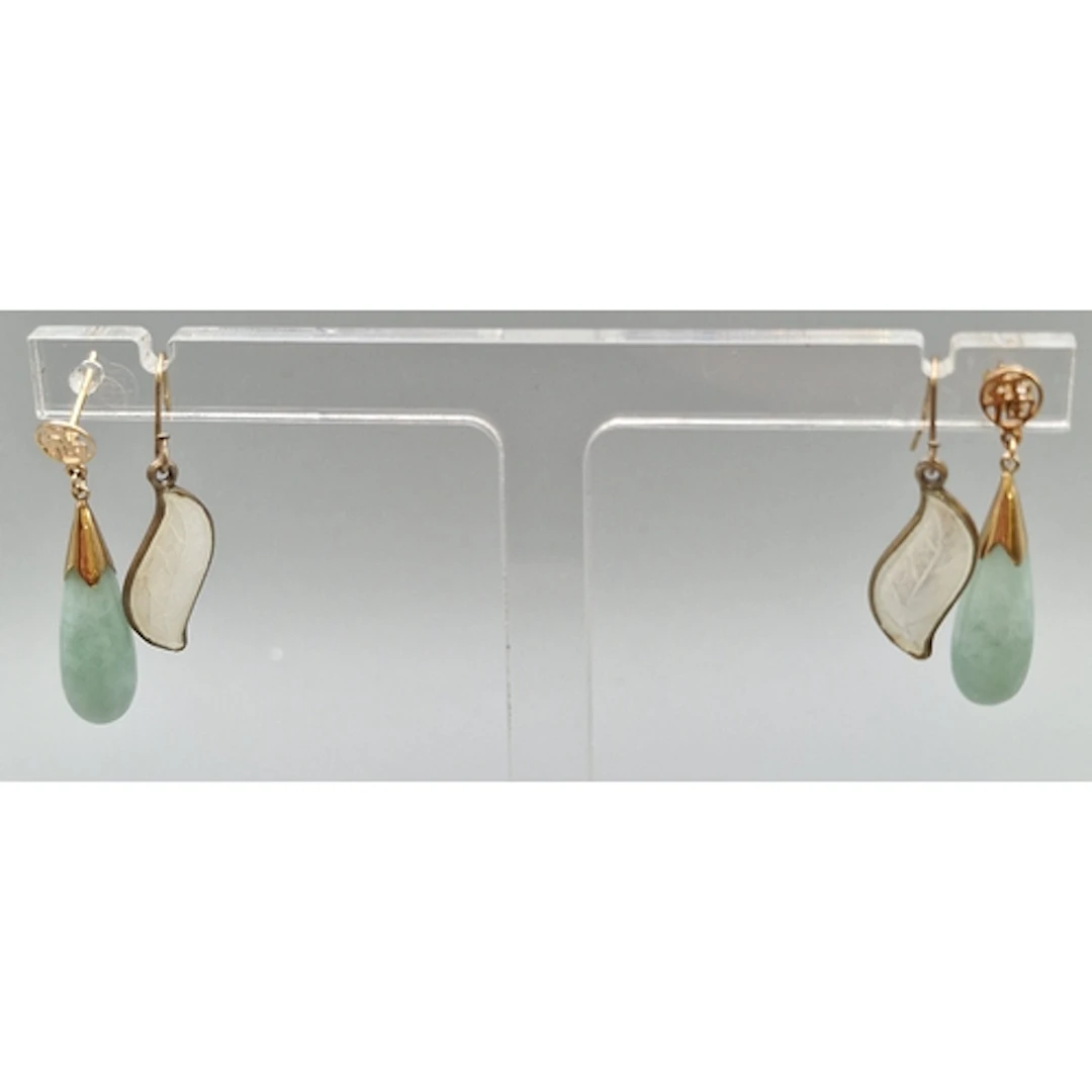 Pair of Norwegian sterling silver and enamel leaf earrings, ...