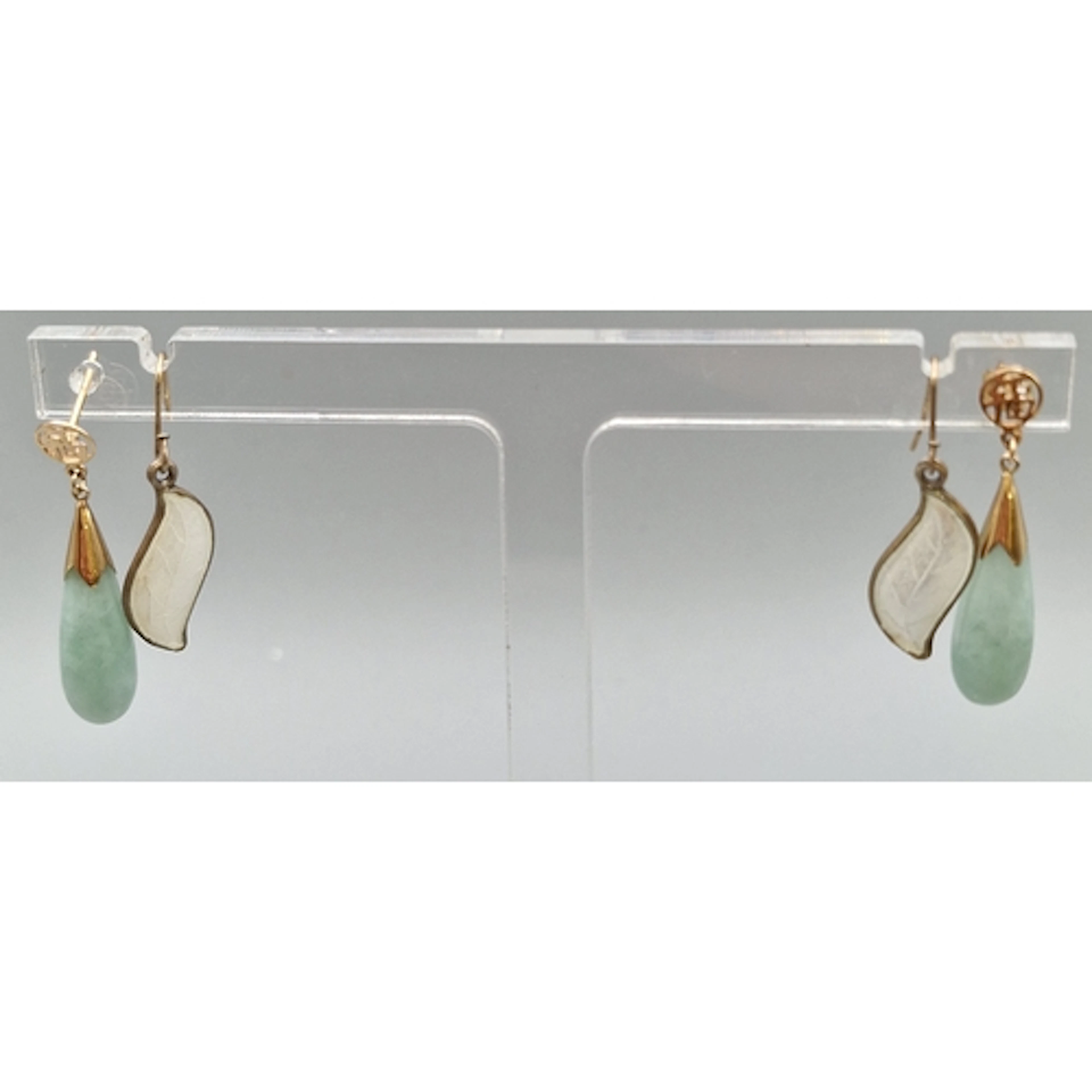 Pair of Norwegian sterling silver and enamel leaf earrings, ...