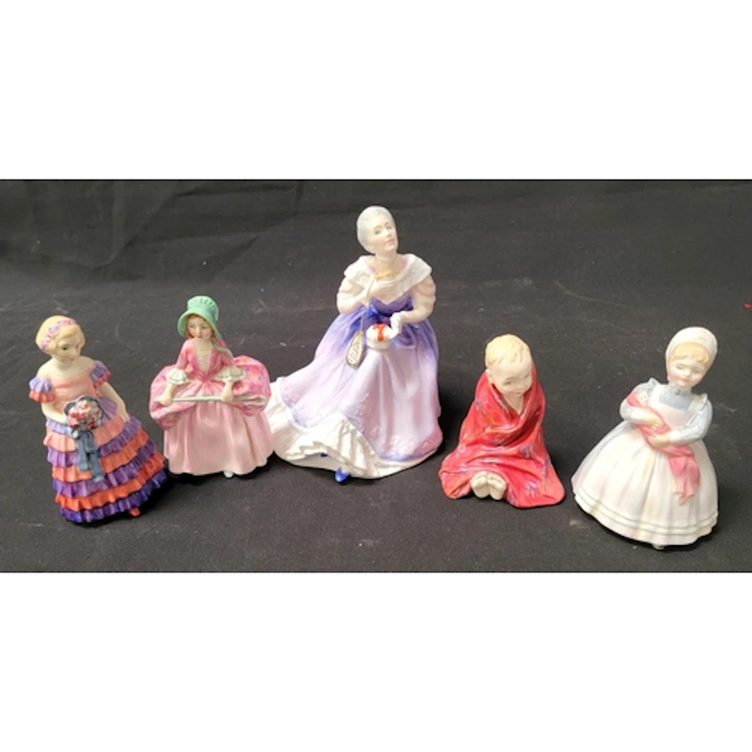 FIVE ROYAL DOULTON FIGURINES comprising 'Happy Anniversary',...