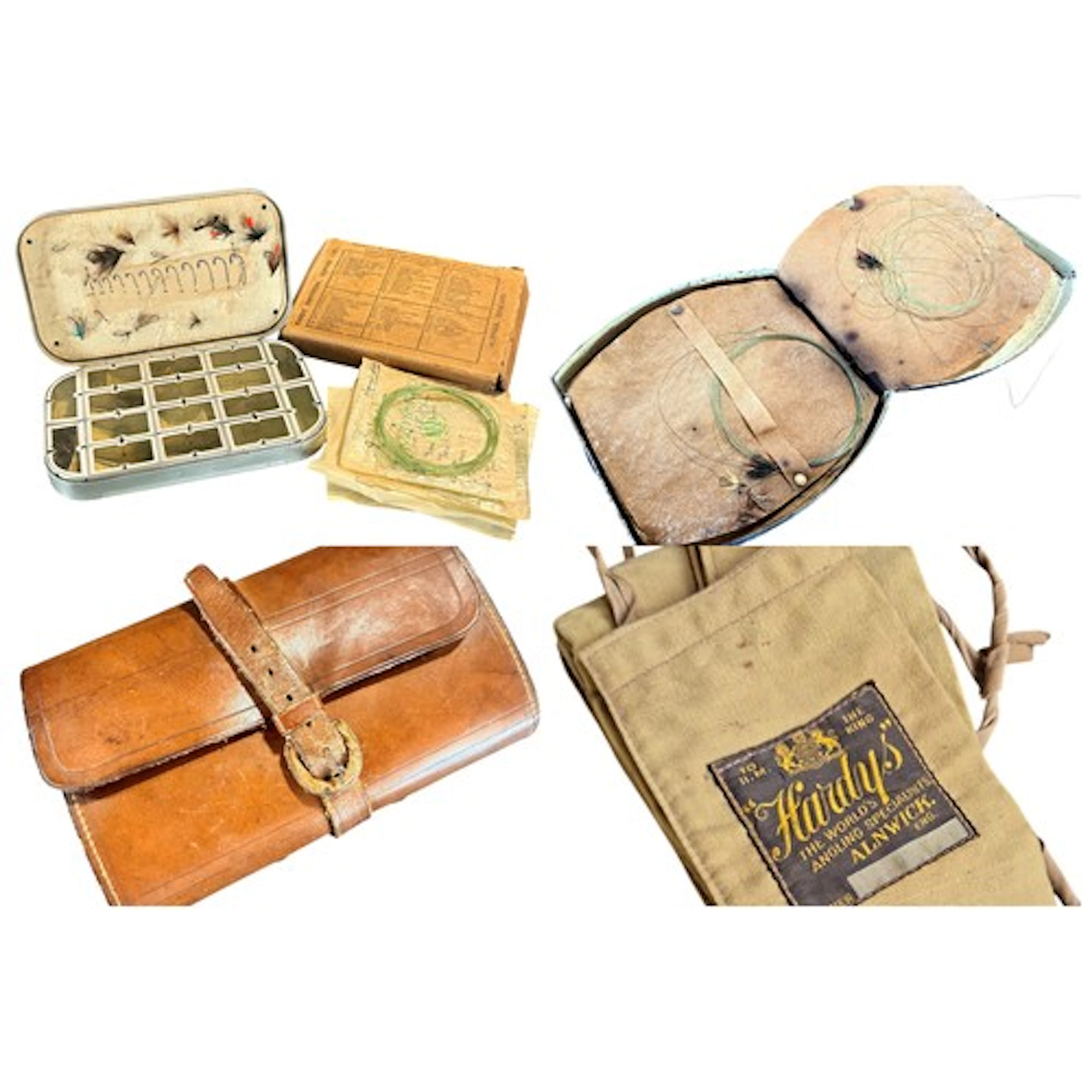 Fishing interest; a Hardy Bros alloy lure case housing lures...
