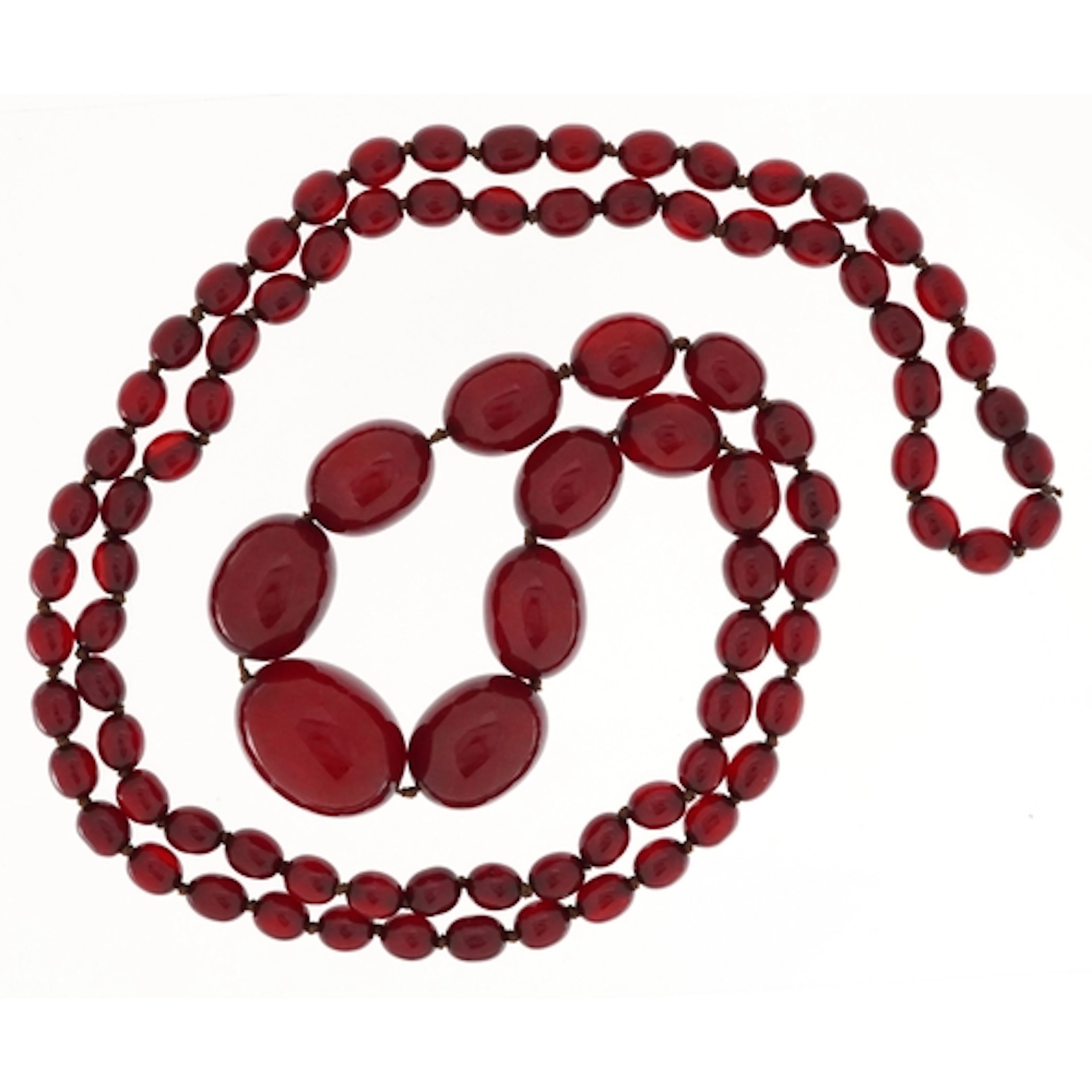 Cherry amber coloured graduated bead necklace, the largest b...