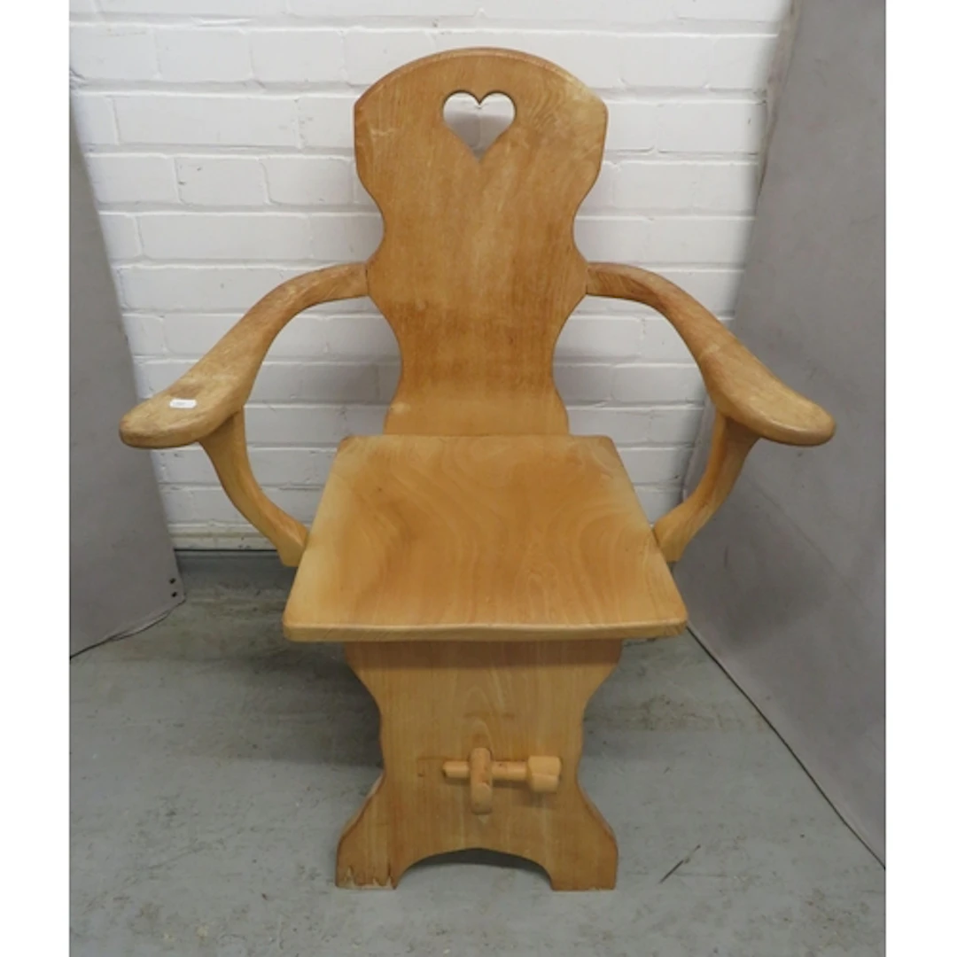 Blonde Wood Tyrolean Armchair, heart shaped cut out back res...