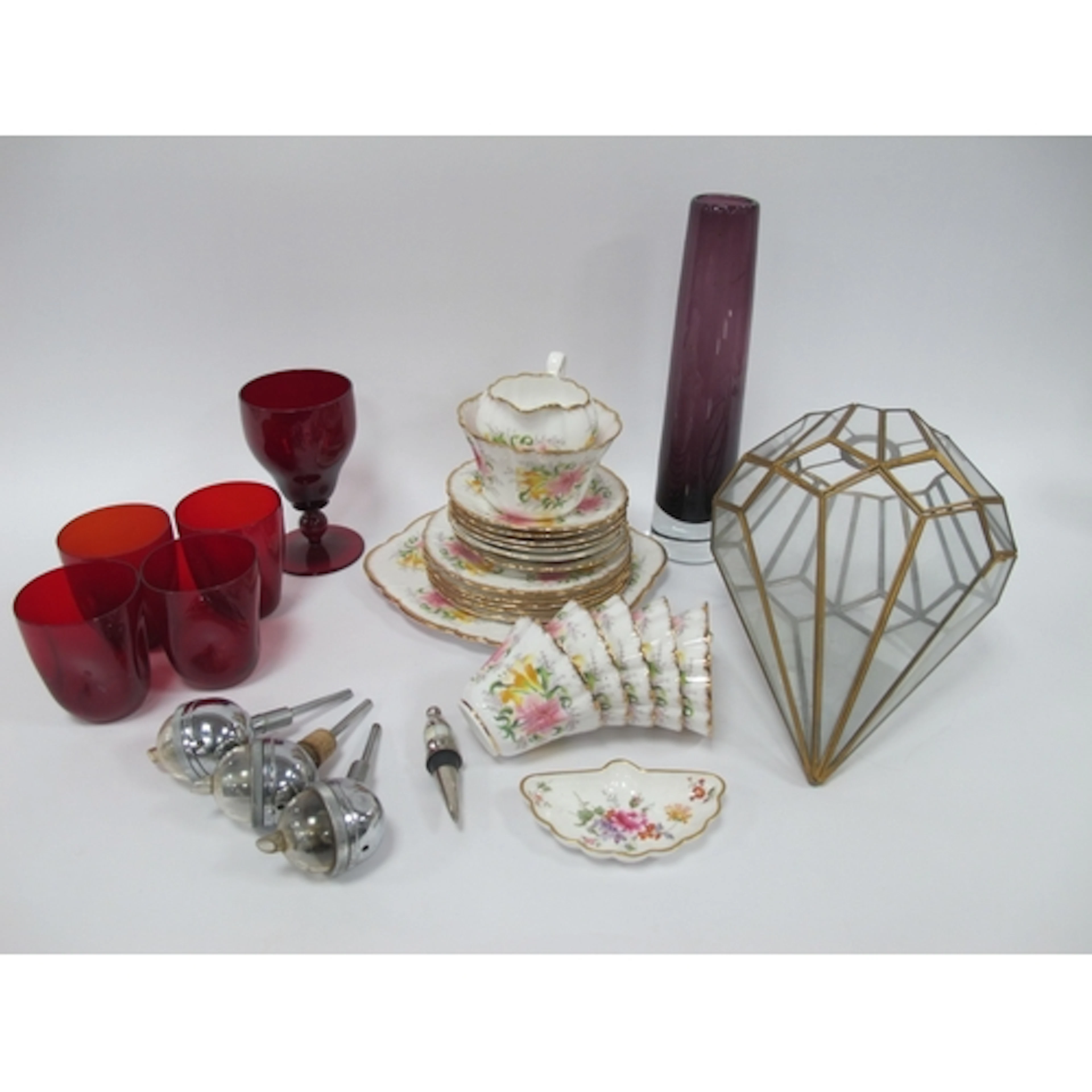Stafford 'Lily' Teaware, ruby glass dimpled tumblers, amethy...