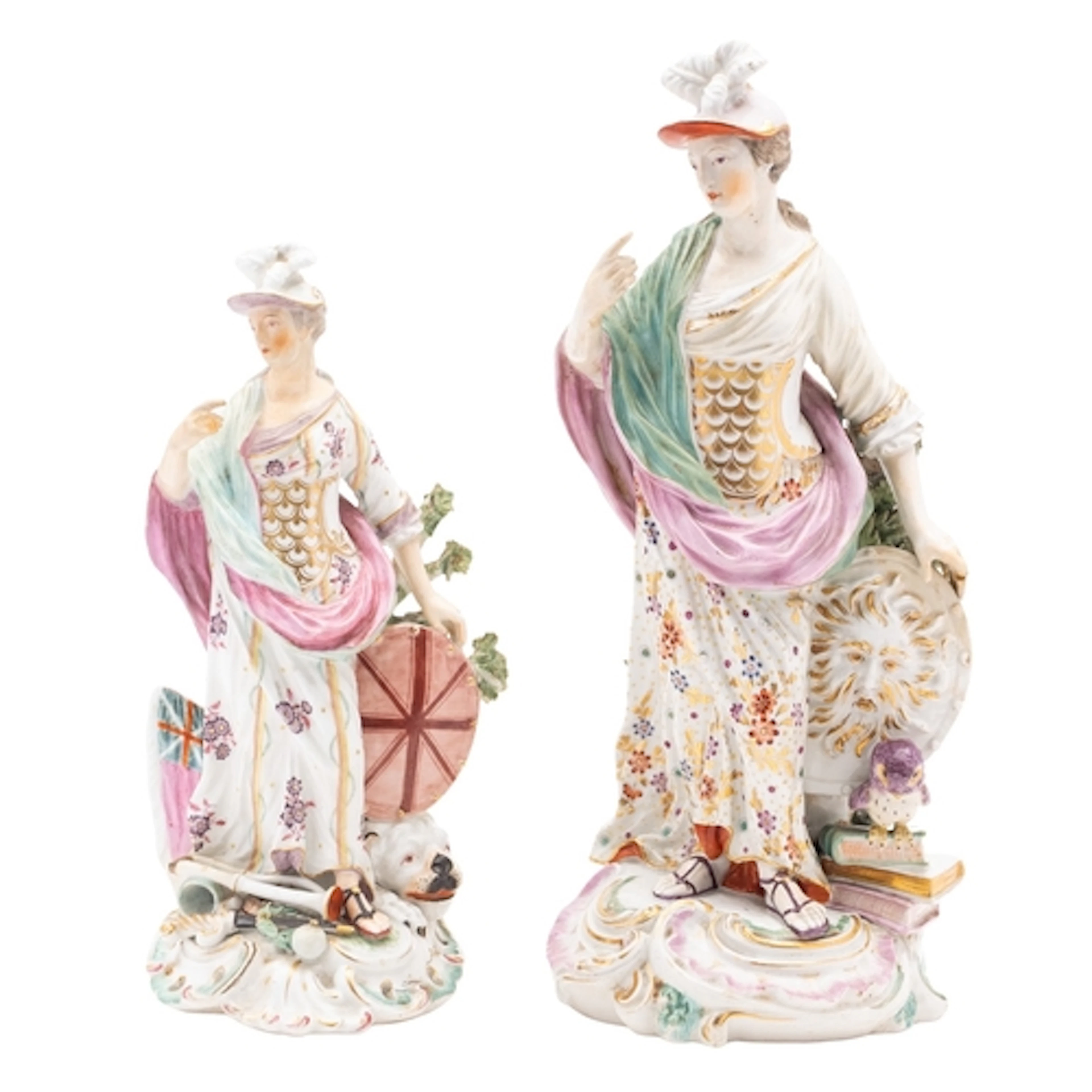 A large Derby figure of Minerva and a similar smaller figure...