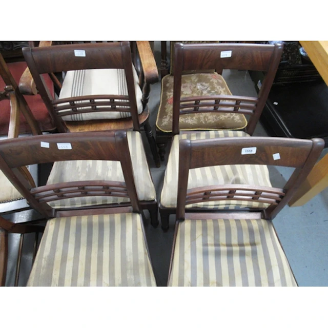 Set of four Regency mahogany railback side chairs, on turned...
