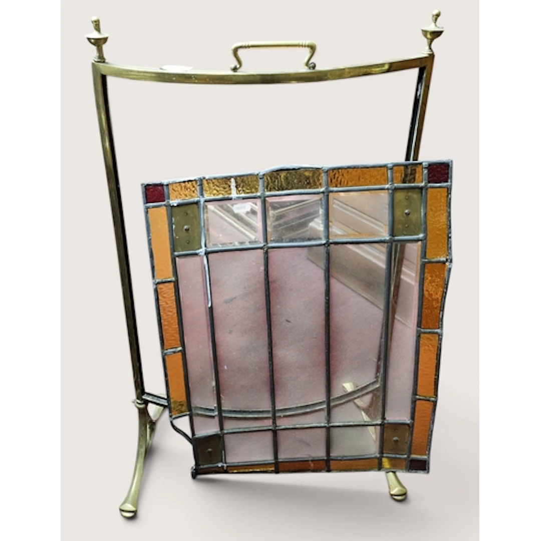 A Timber and Brass adjustable Fender with mirrored centre sc...