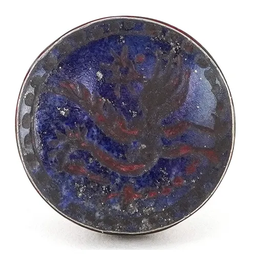 Persian silver metal lapis lazuli intaglio seal ring engrave...