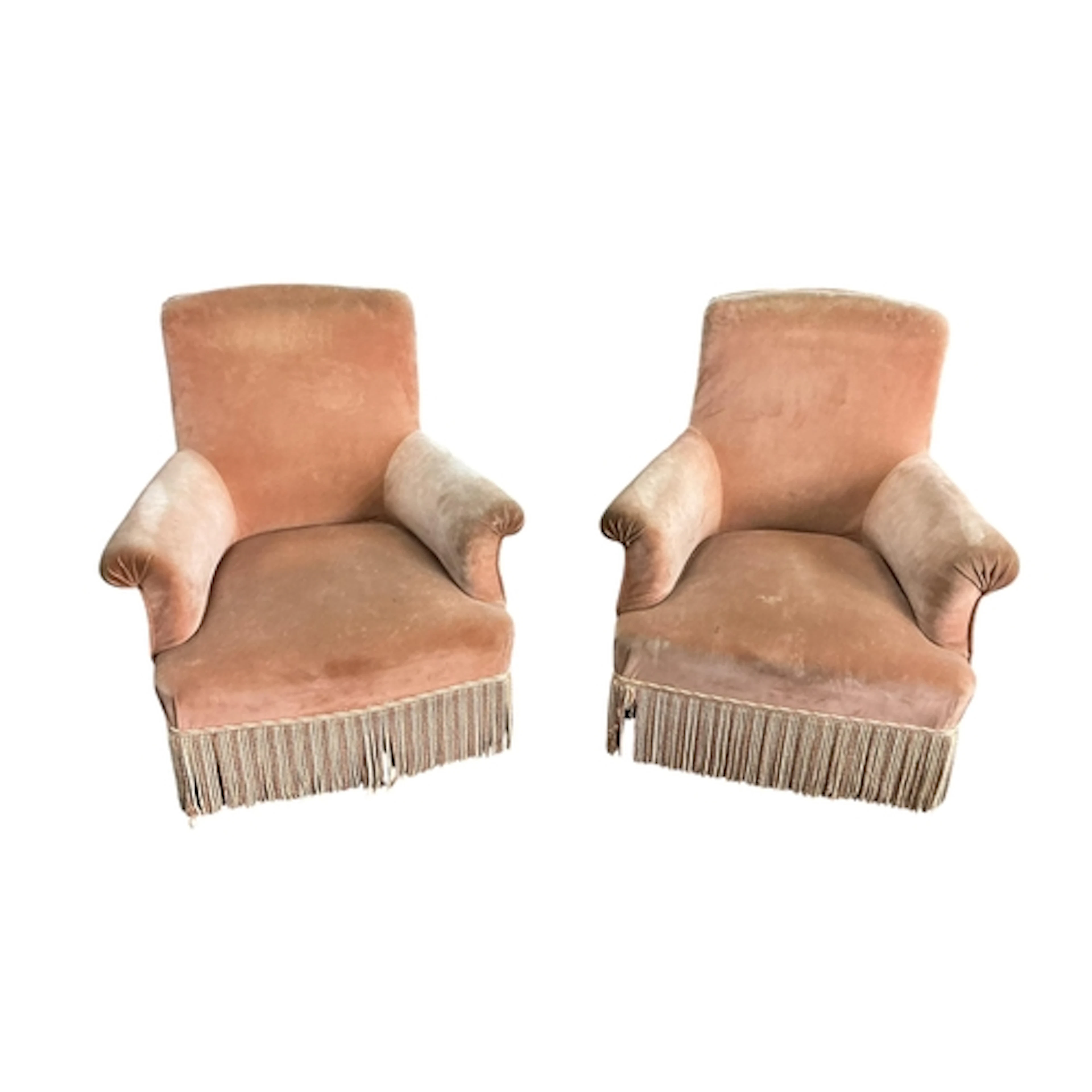 A pair of Napolean III tub chairs, width 80cm, depth 65cm, h...