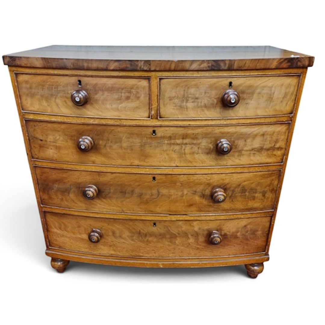 A 19th Century Mahogany bow fronted Chest of Drawers with or...