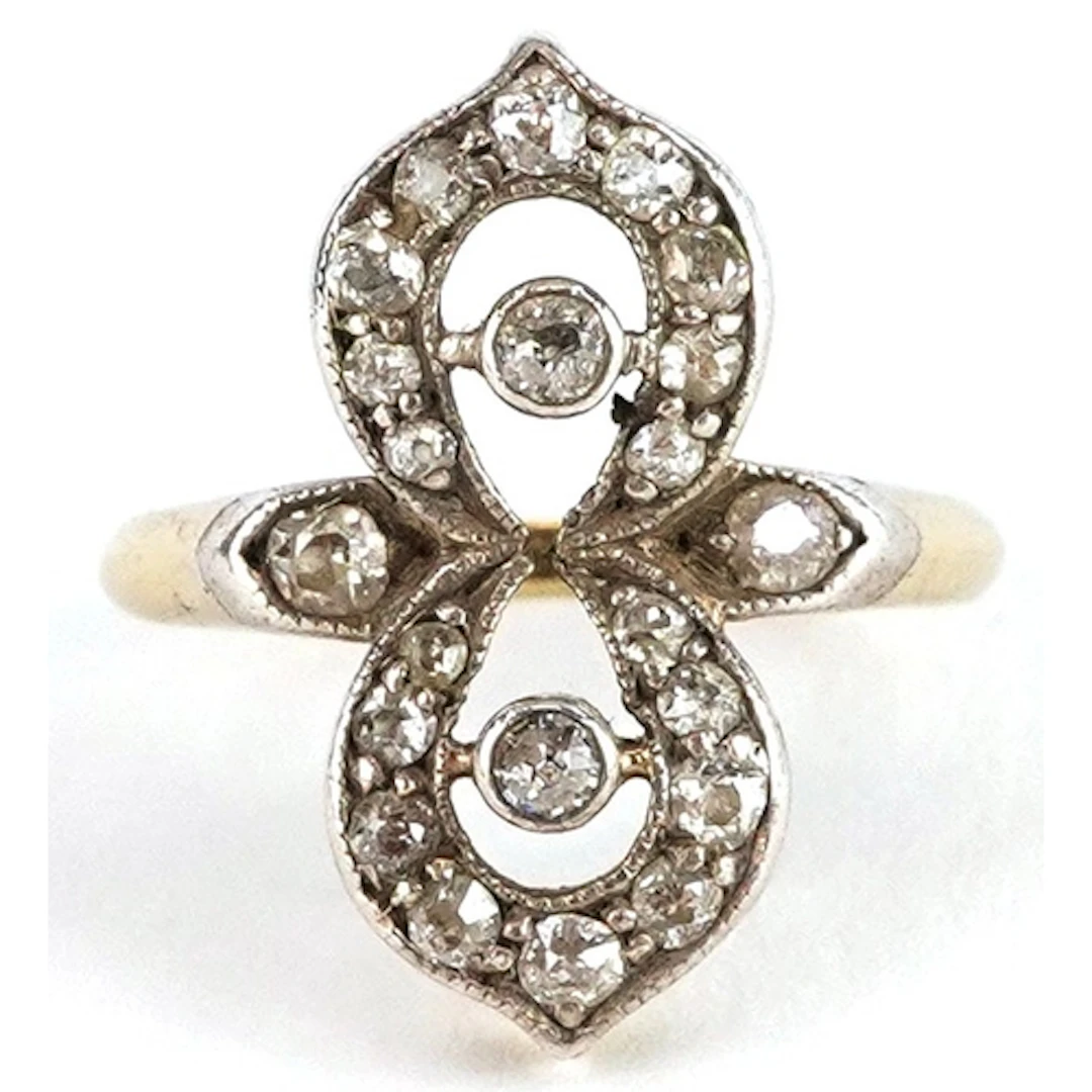 Art Deco 18ct gold diamond cluster ring, size E, 3.1g, house...