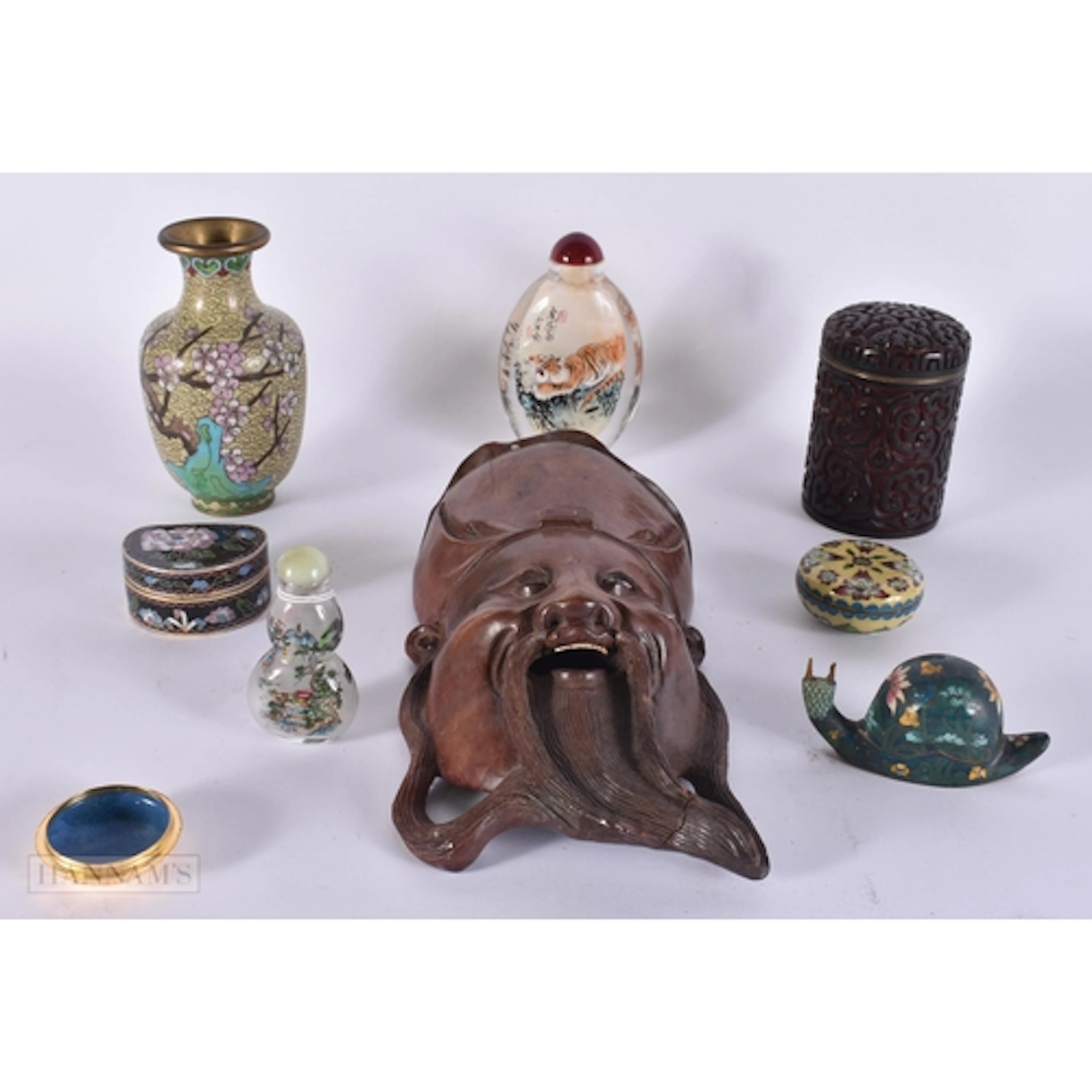 East Asian Collectables Ornaments Inc Wooden mask Cloisonne ...