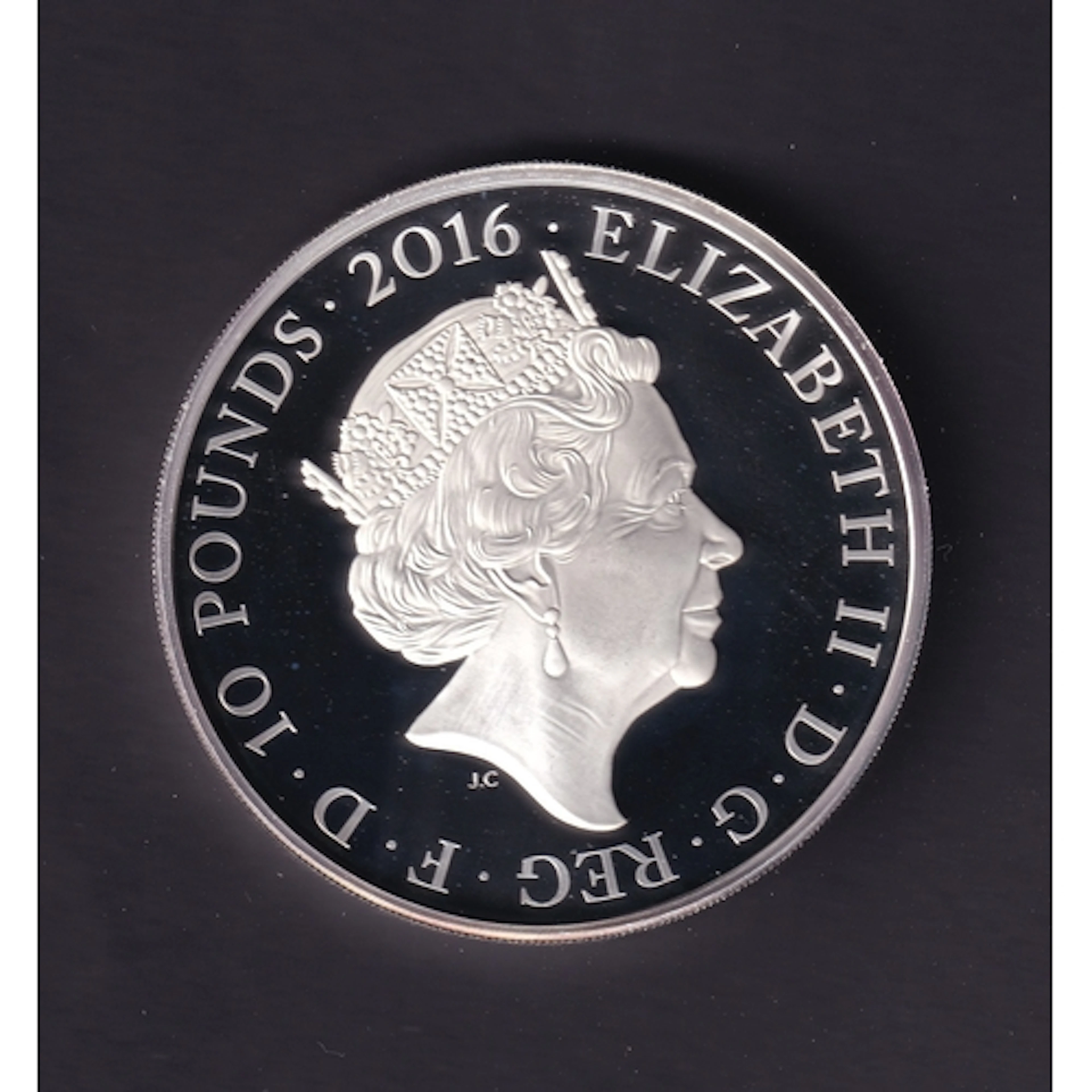 2016 UK Queen Elizabeth II Royal Mint silver proof £10 5oz c...
