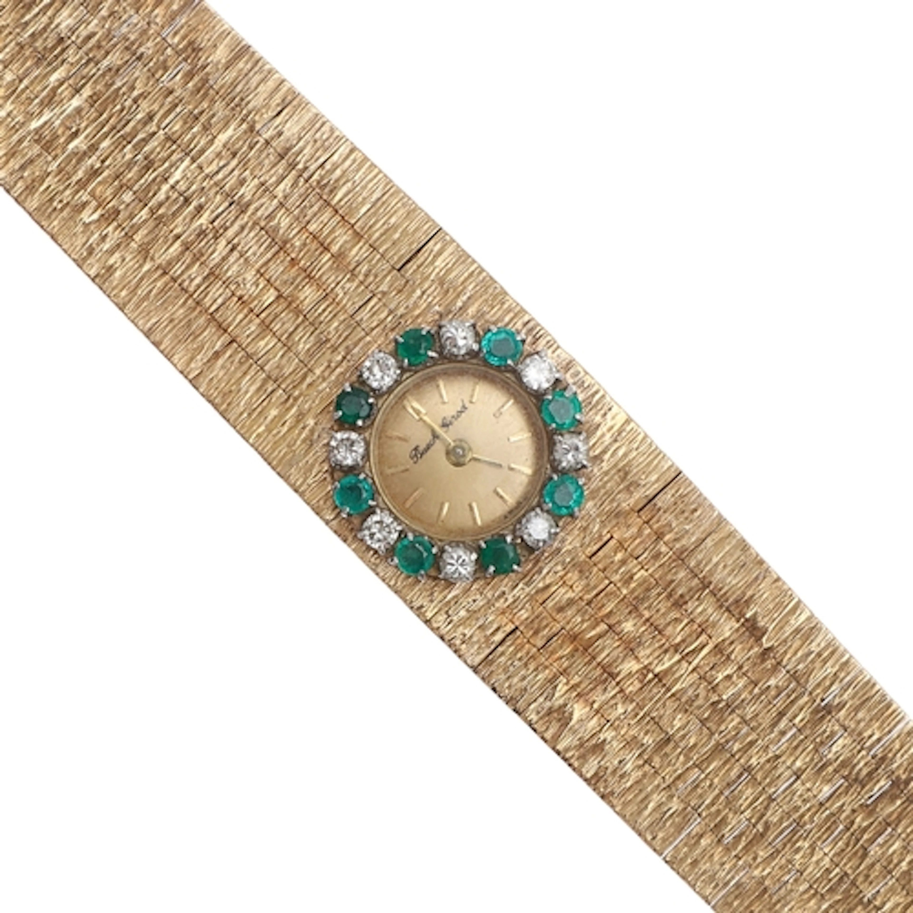 A LADY'S EMERALD, DIAMOND AND 9CT GOLD WRISTWATCH BY BUECHE ...