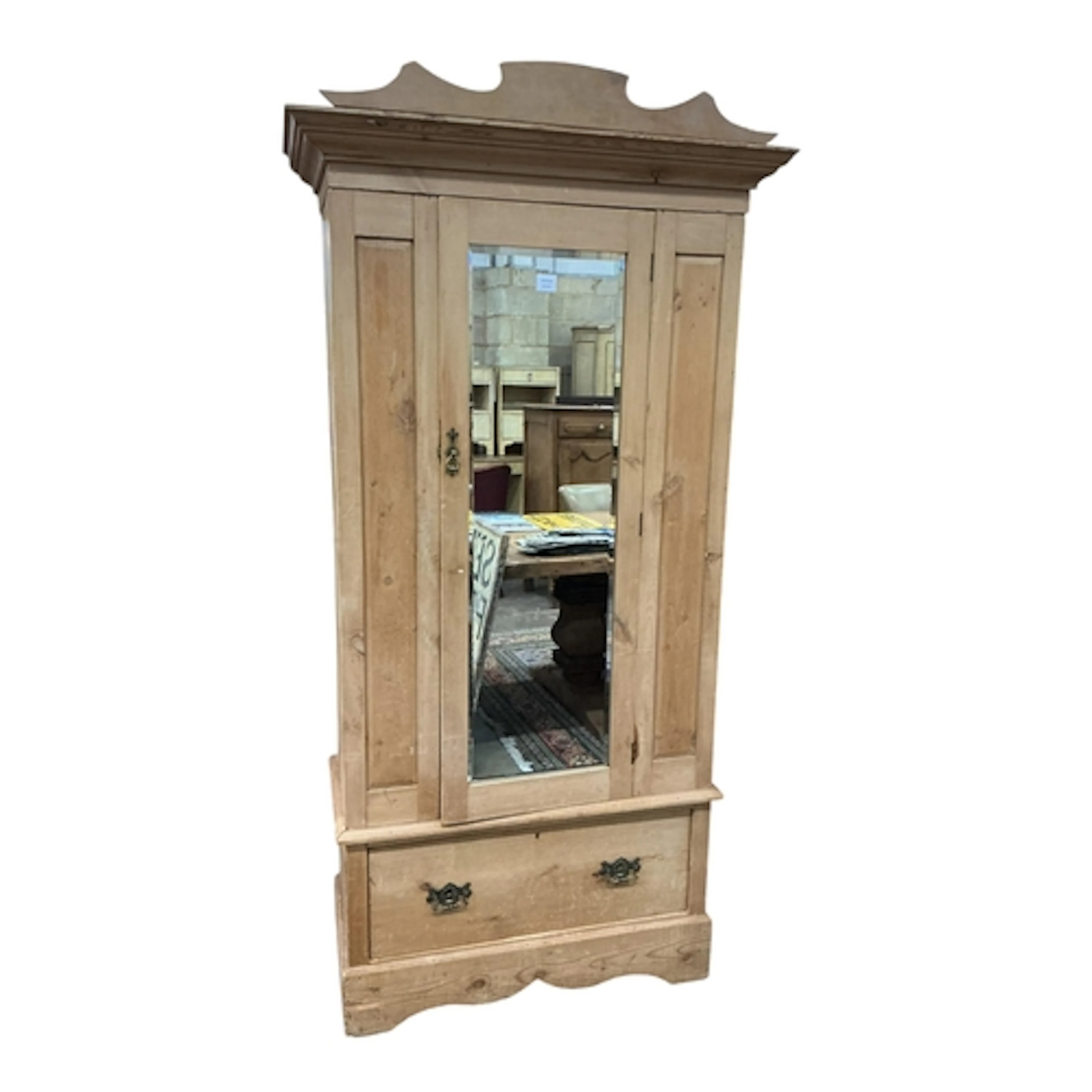 A Victorian pine mirrored wardrobe, width 102cm, depth 50cm,...