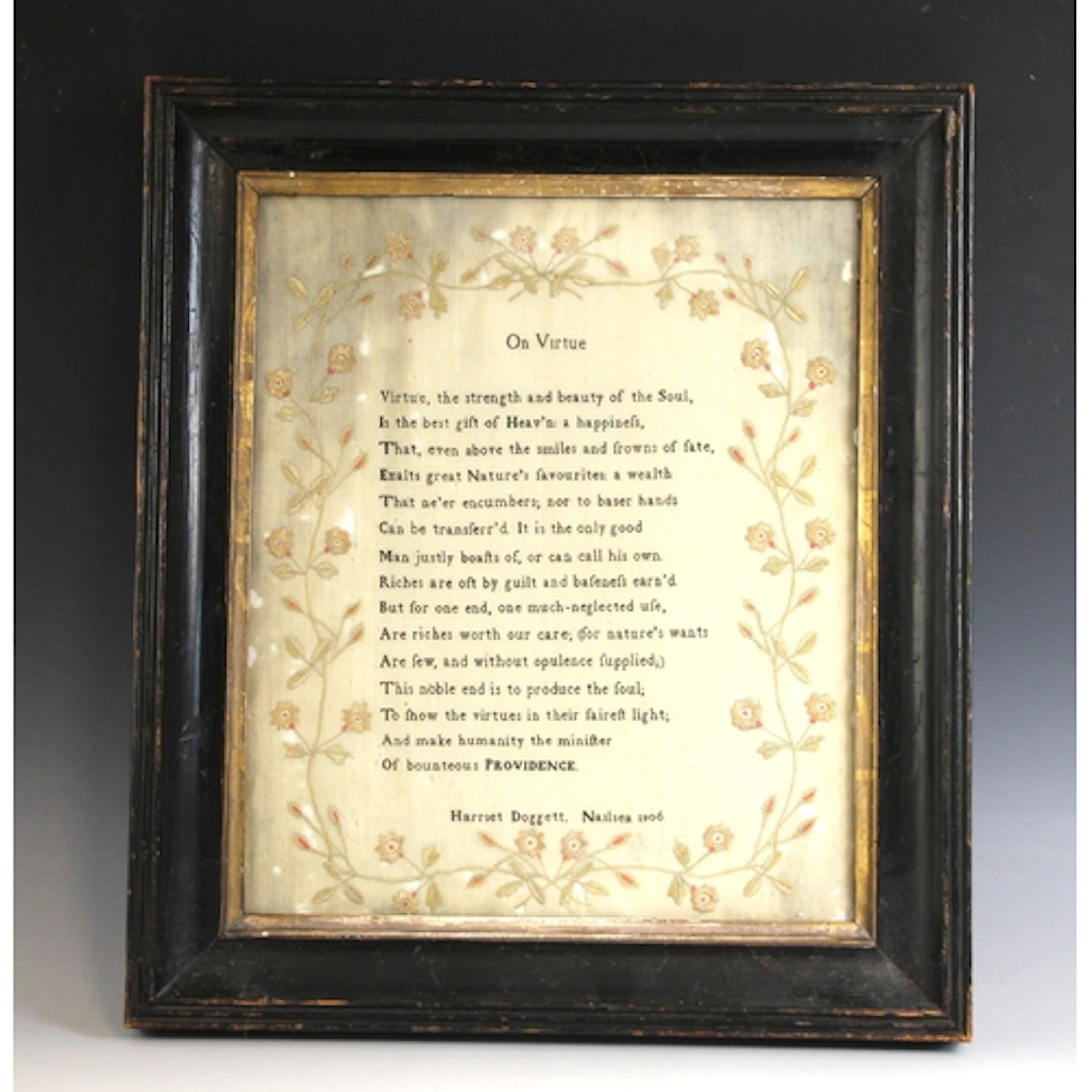 A George III needlework sampler worked by Harriet Doggett of...