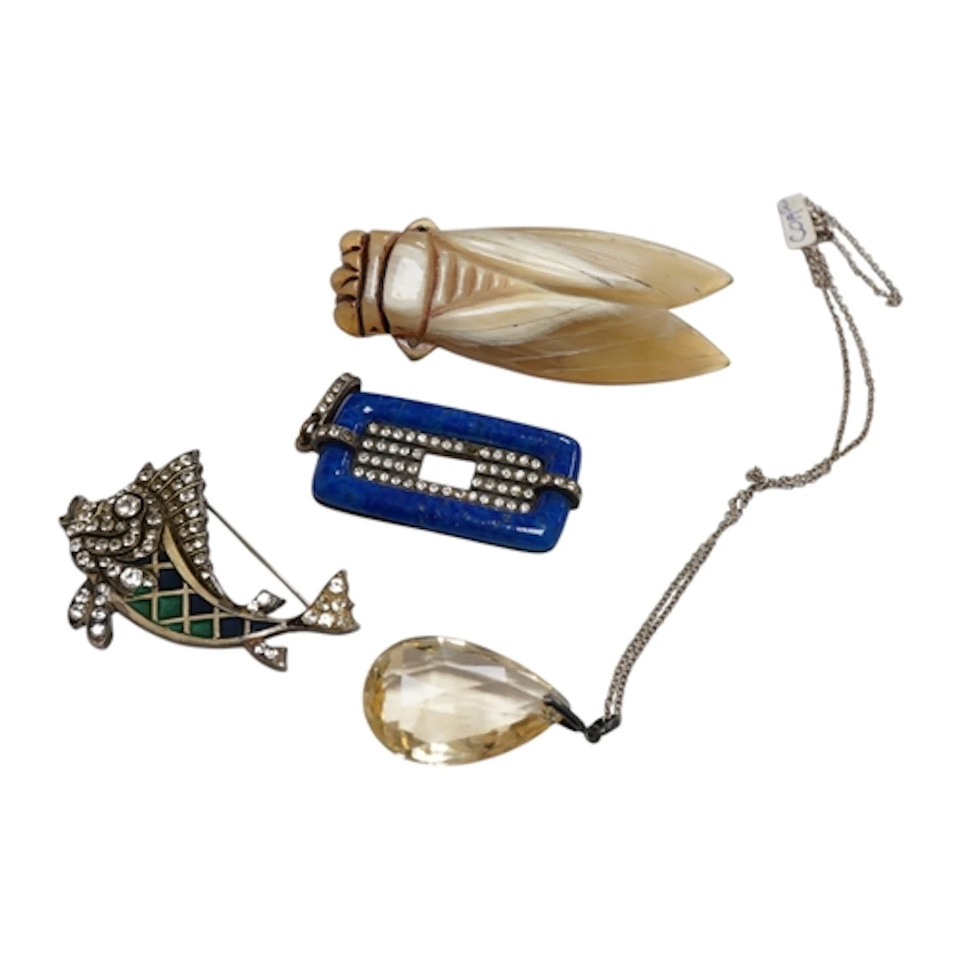 An early 20th century French horn cicada brooch by Georges P...