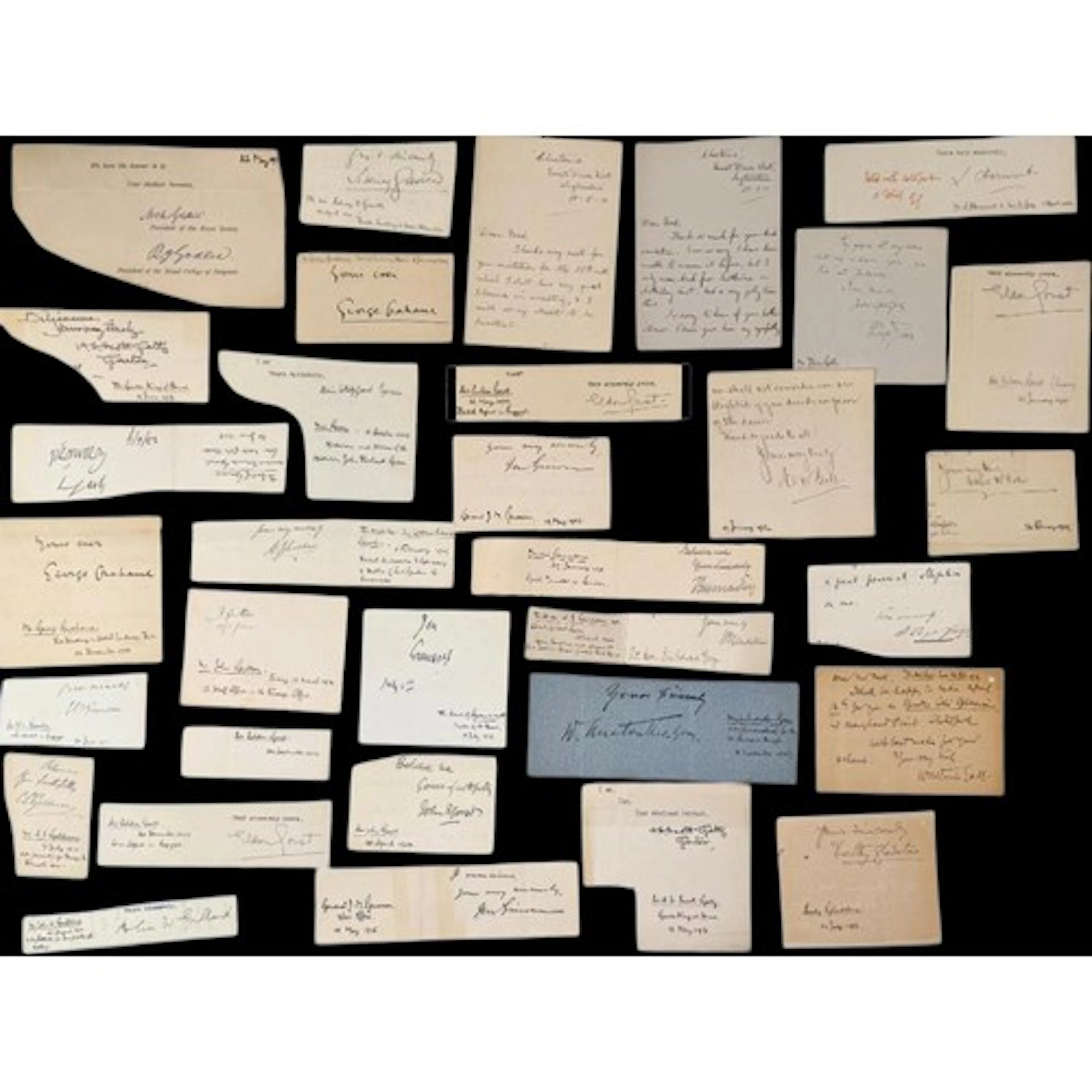 A collection of clipped ink autographs of prominent people, ...
