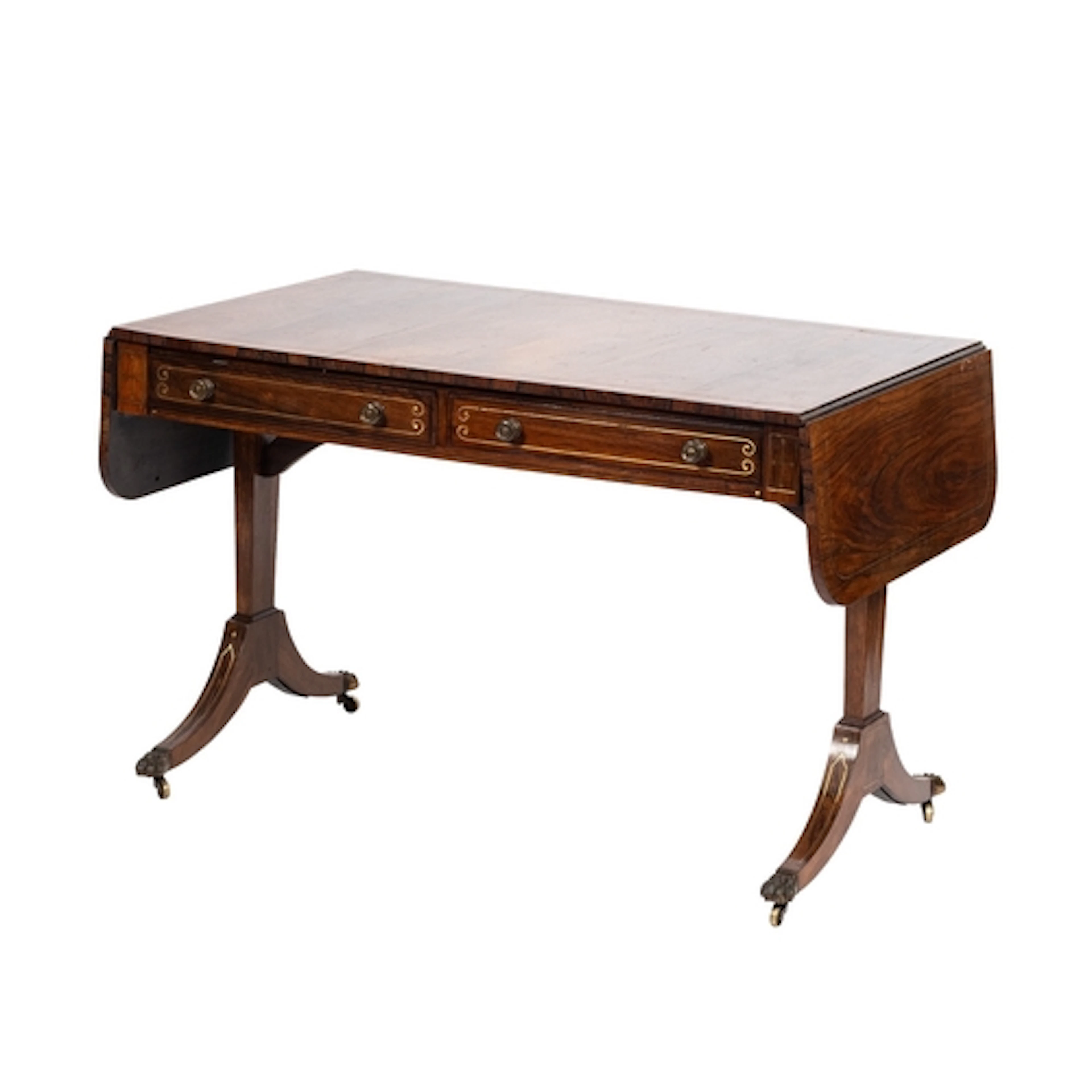 A Regency rosewood and brass strung sofa table, circa 1815; ...