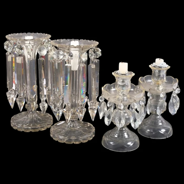 2 pairs of Vintage cut-glass lustres, tallest 28cm