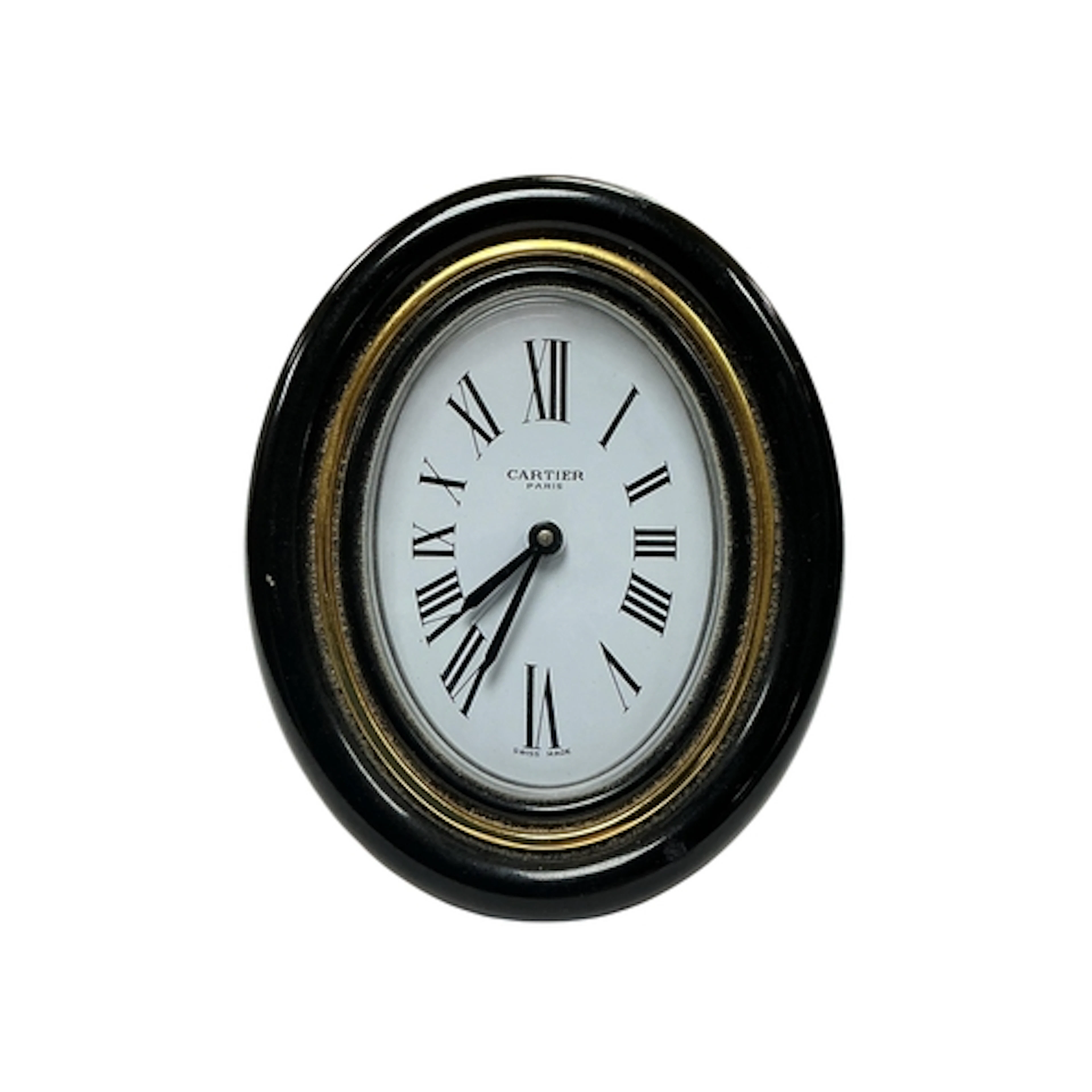 A Cartier Baignoire black enamel travel clock, ref. 7519, no...