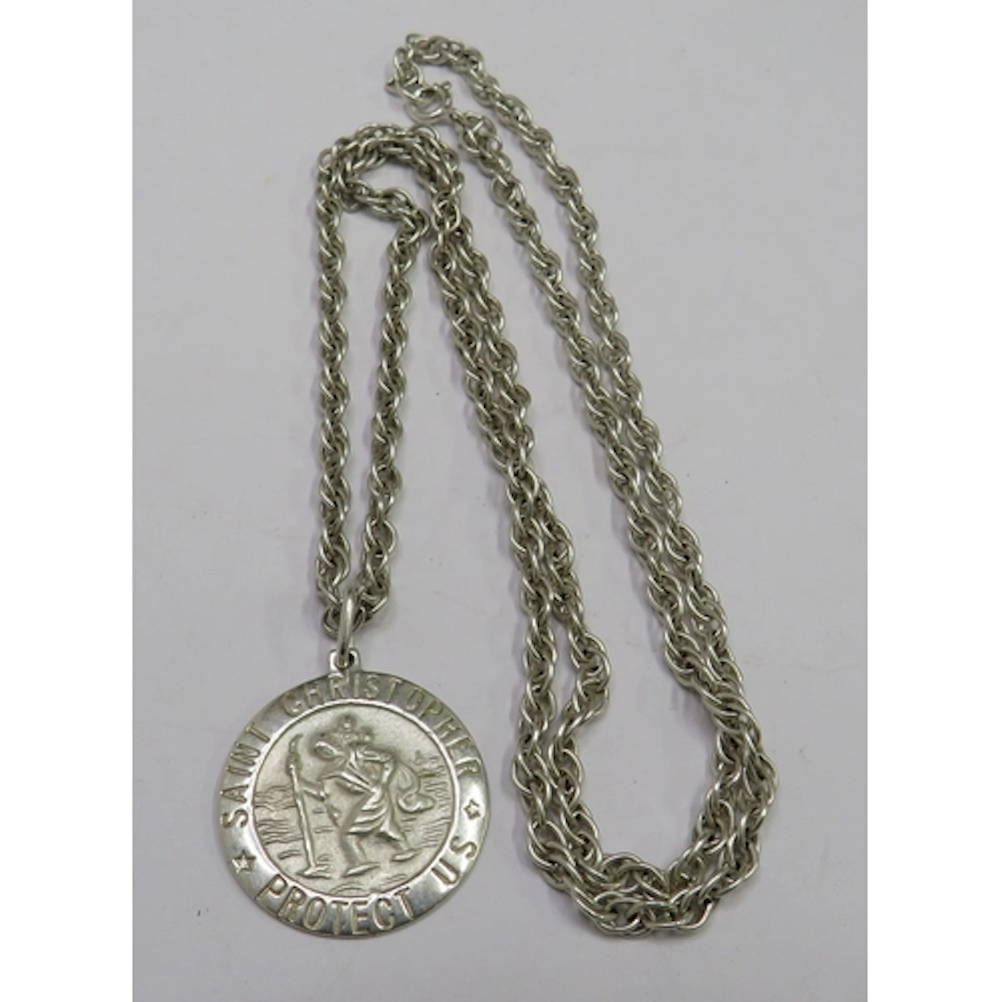 Silver St. Christopher Pendant on rope twist chain (LD1)