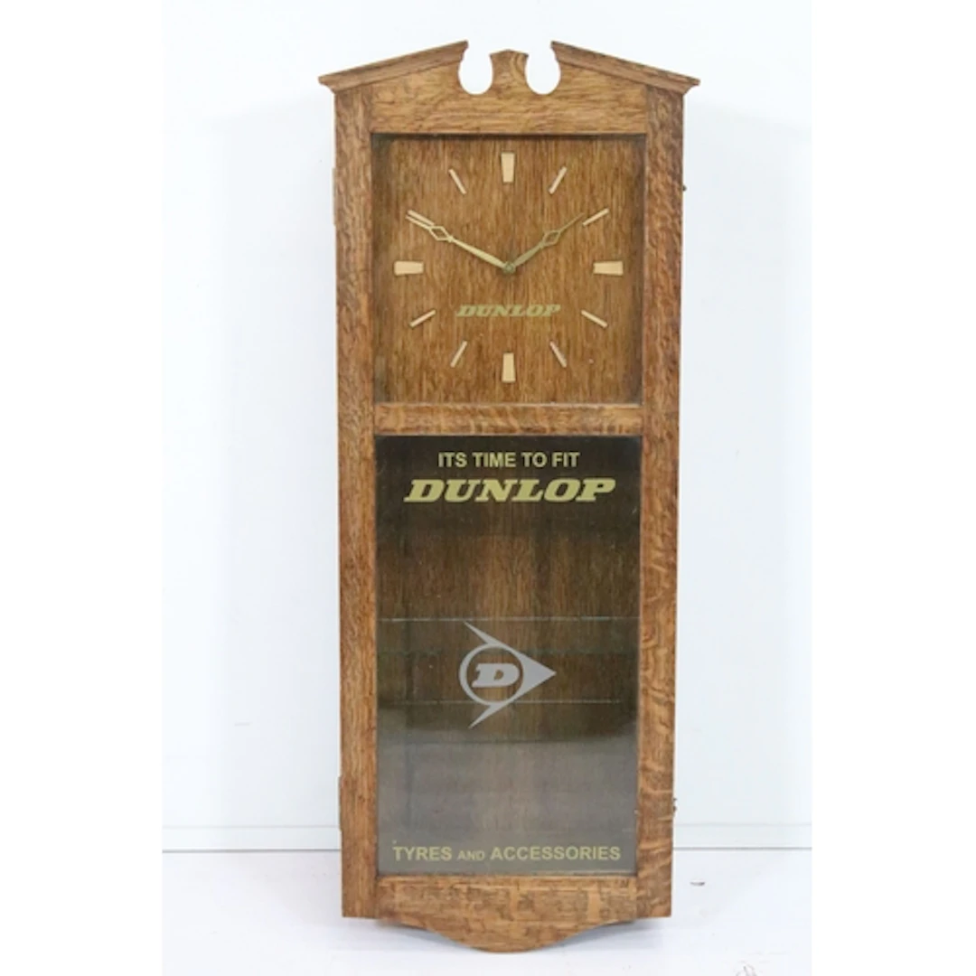 Mid 20th century oak cased Dunlop advertising wall clock, ha...