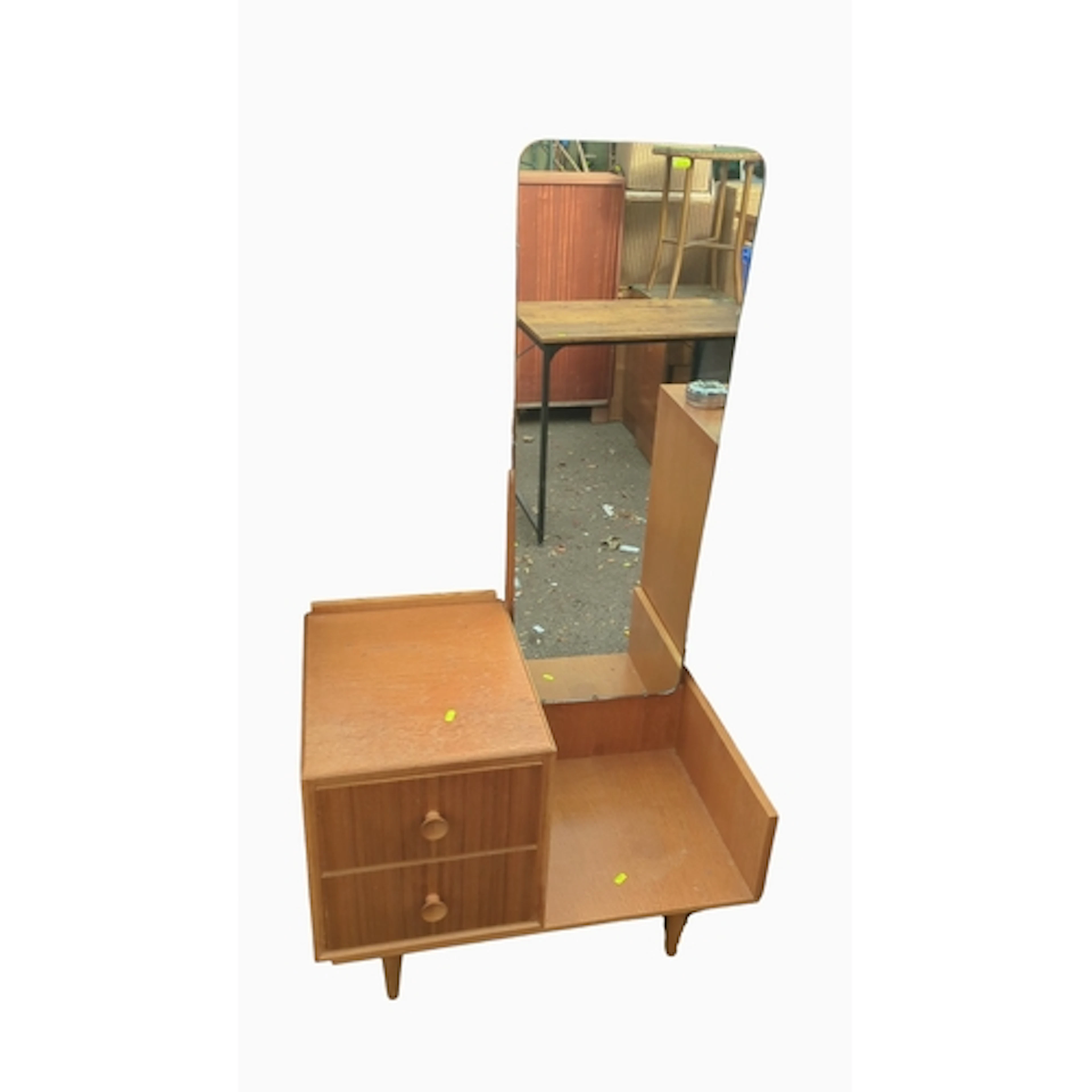 Mid-century wood-veneered dressing table with a rounded rect...