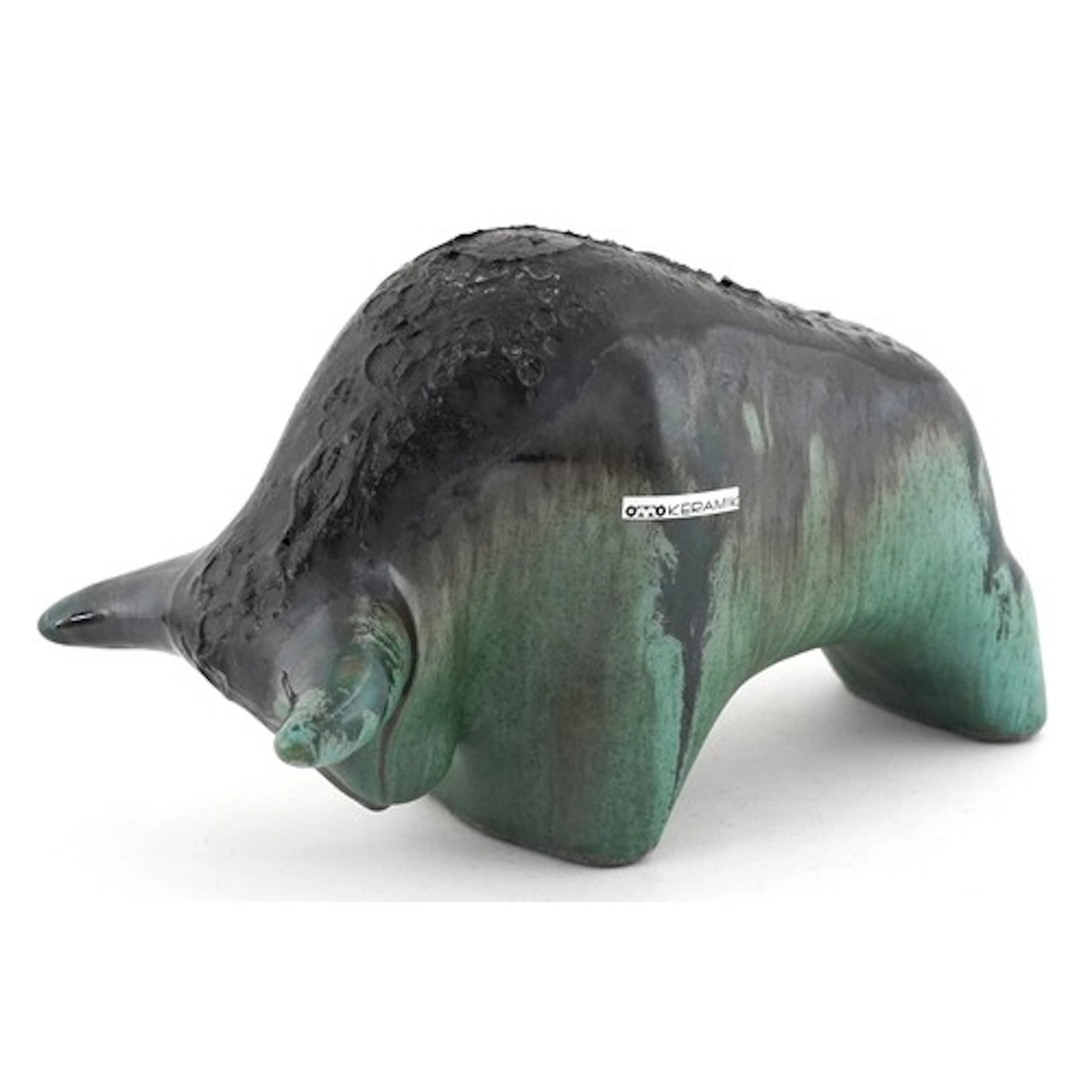Otto Keramik West German pottery bull with black fat lava gl...