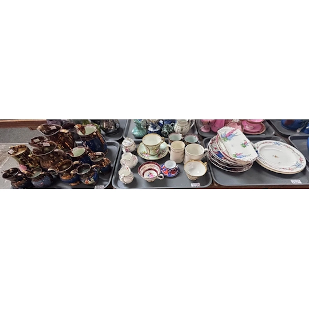 Six trays of assorted ceramics and glass, to include opaline...