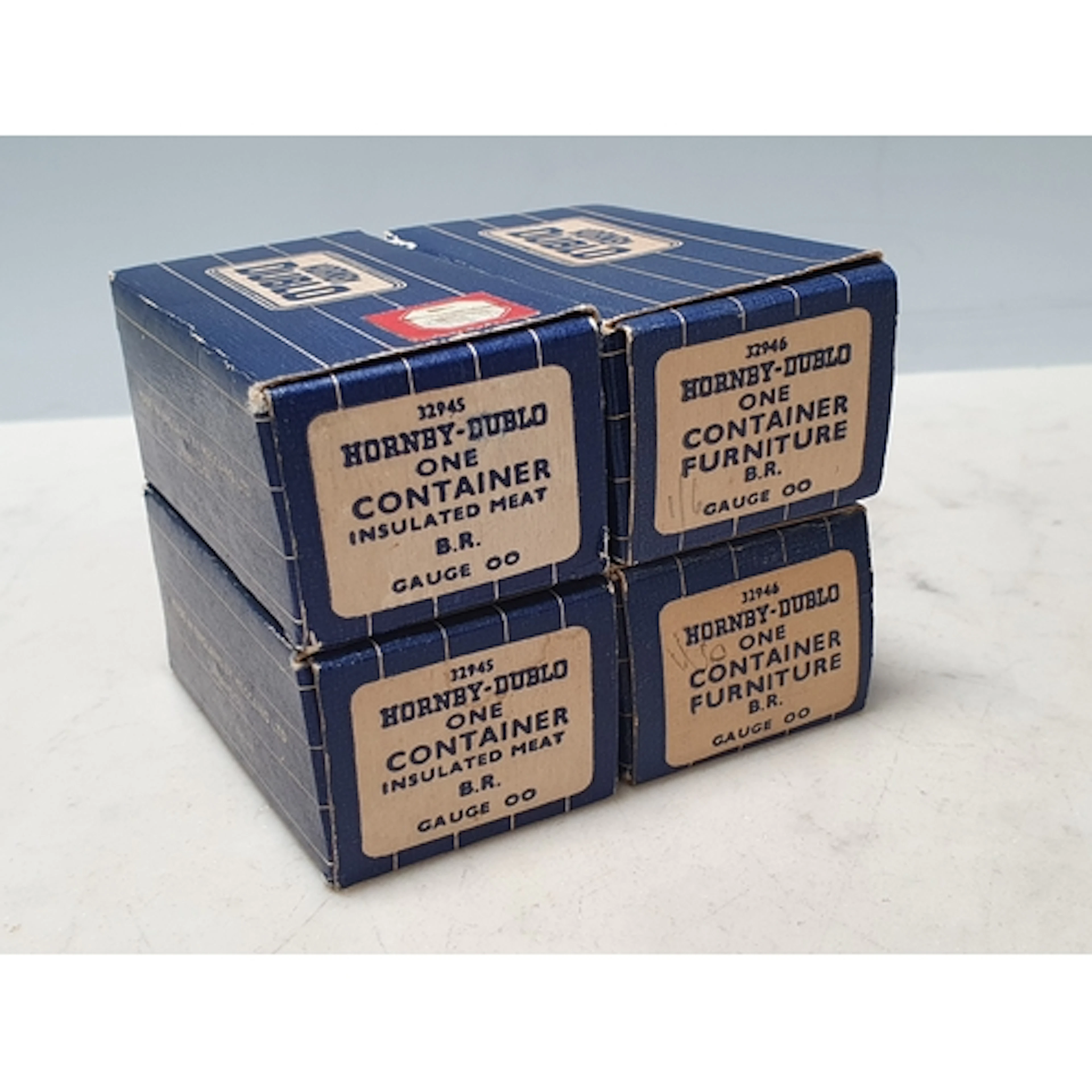 Two boxed Hornby Dublo Insulated Meat Containers and two Fur...