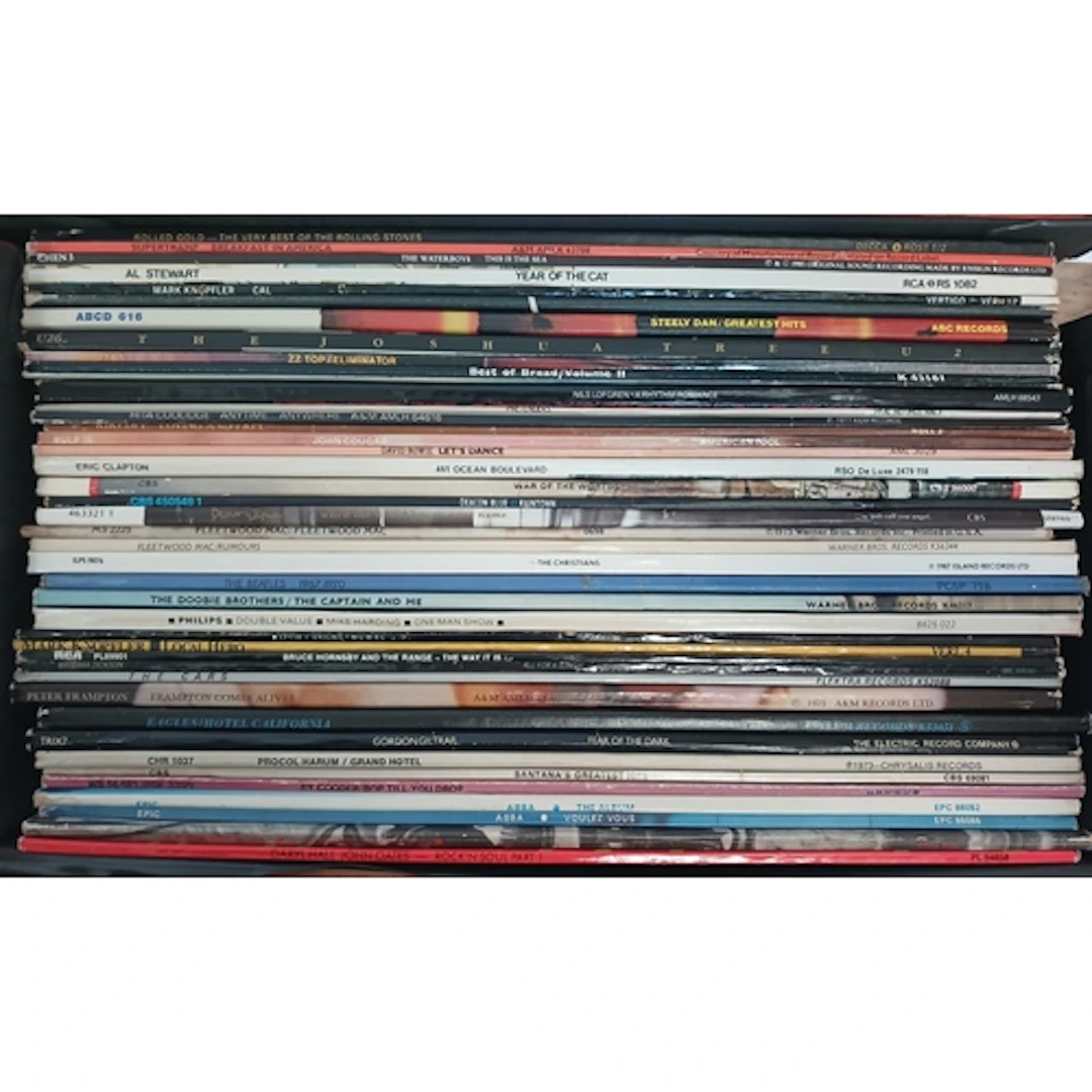 A case of approx. 41 LPs, rock and pop circa 1970s/1980s.
