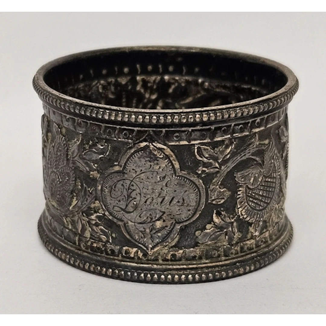 Antique Hallmarked Silver Napkin Ring, heavily decorated wit...