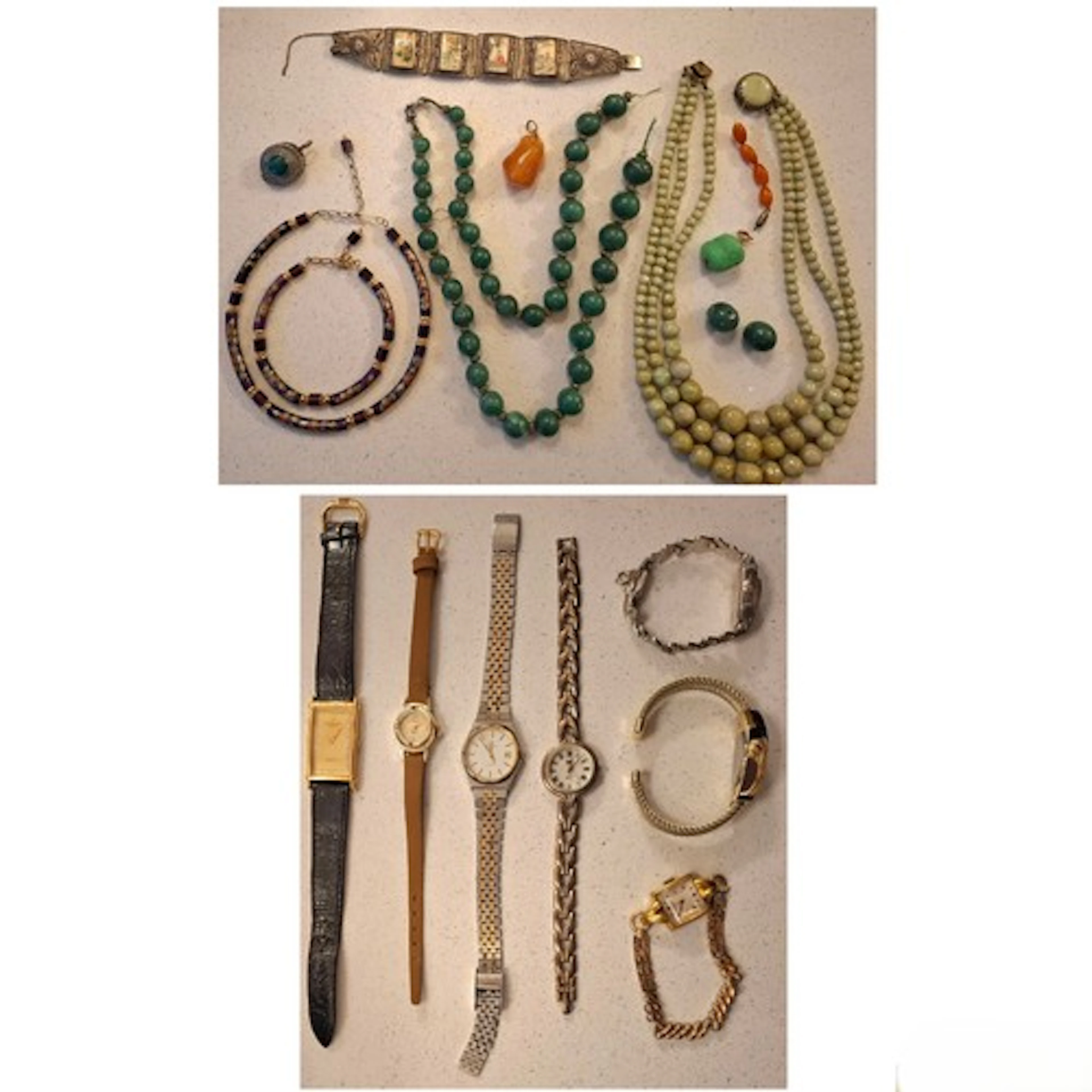 A vintage Chinese jade necklace A/F with double knot between...