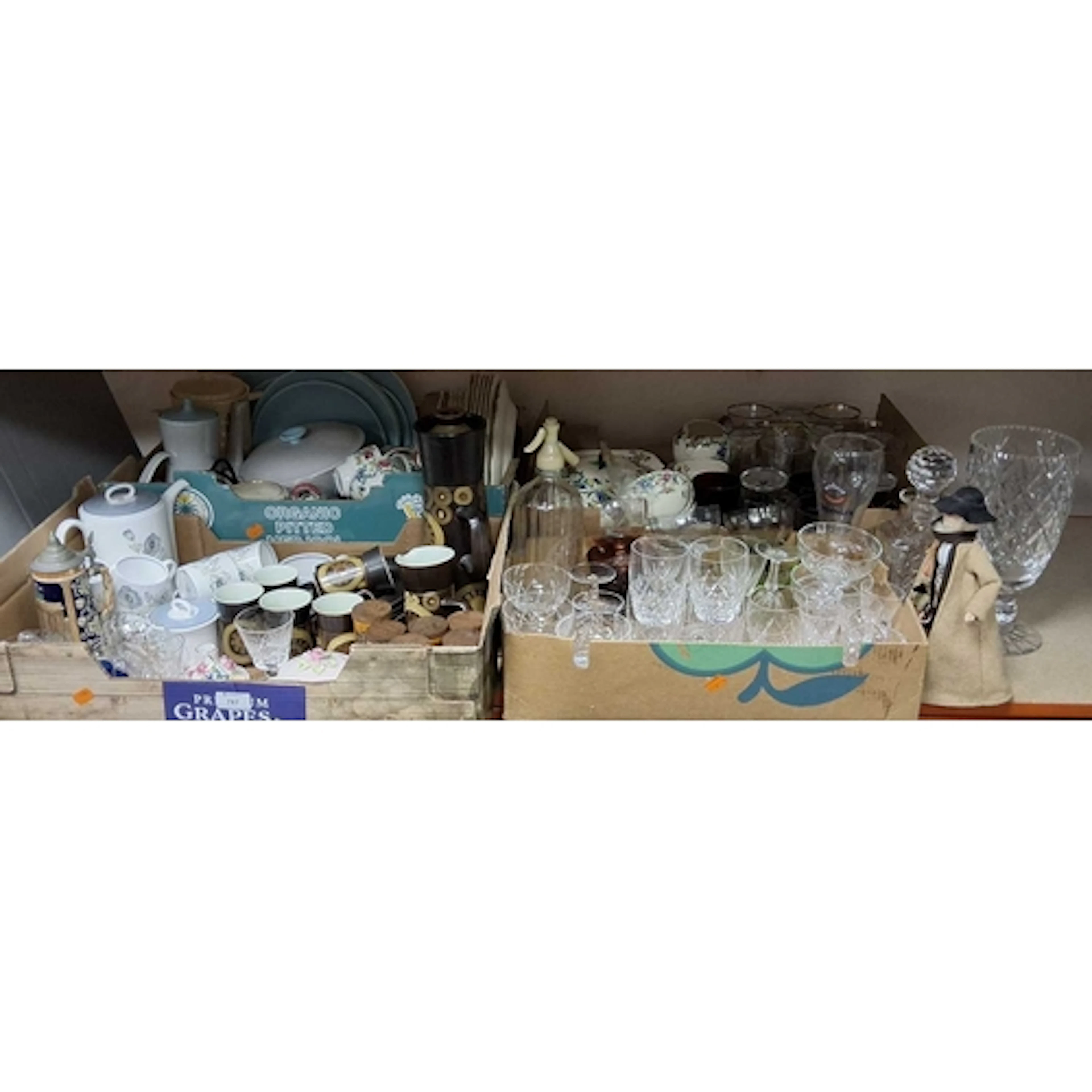 FOUR BOXES AND LOOSE MISCELLANEOUS CERAMICS AND GLASSWARE, t...