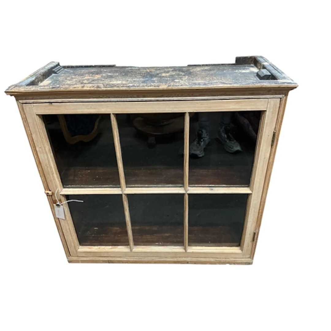 A 19th century glazed pine wall cabinet, width 80cm, depth 3...