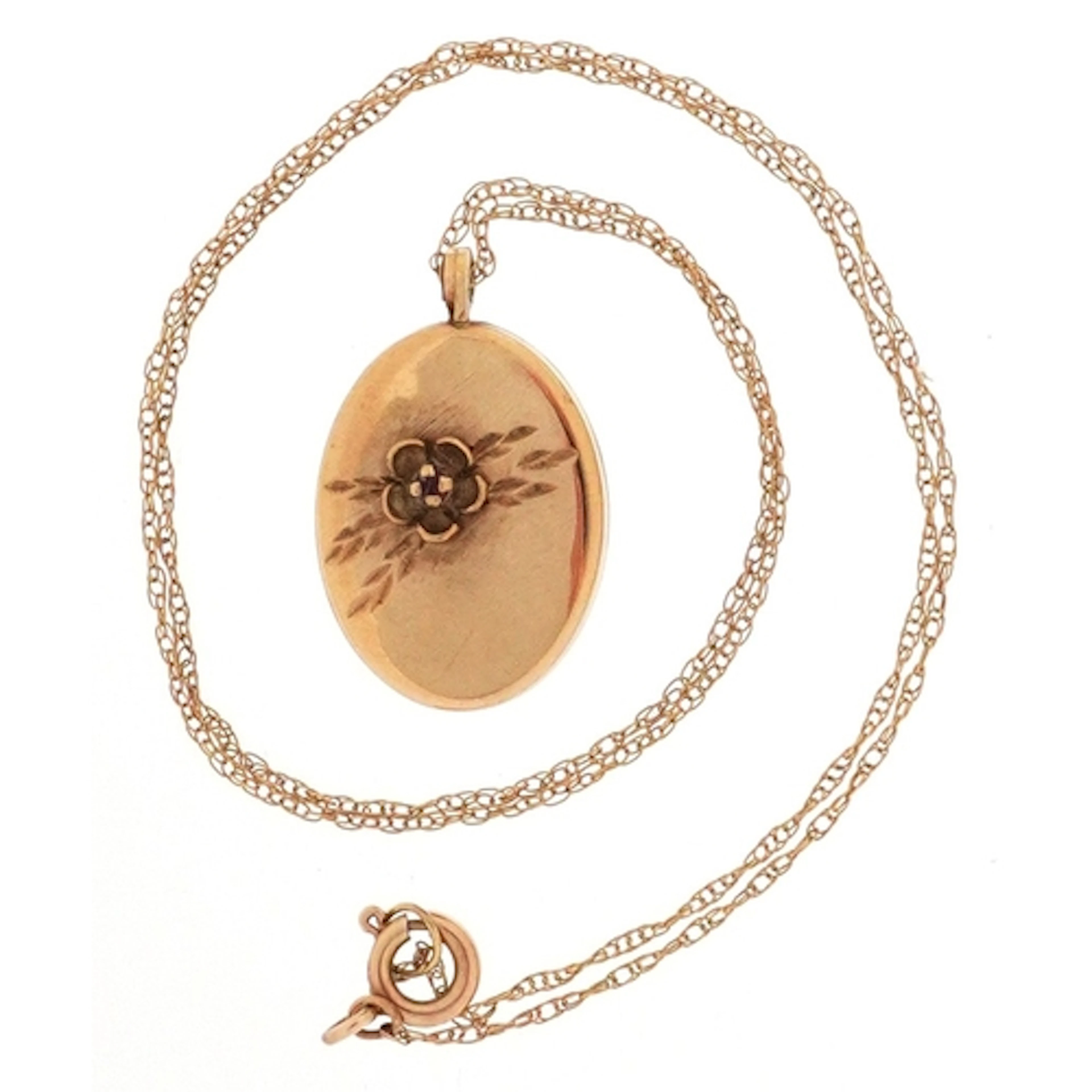 9ct gold locket on a 9ct gold necklace, 2.4cm high and 41cm ...