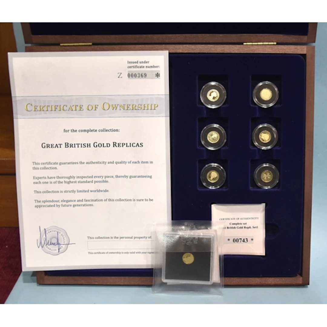 Windsor Mint, 2016, a set of six "Great British Gold Replica...