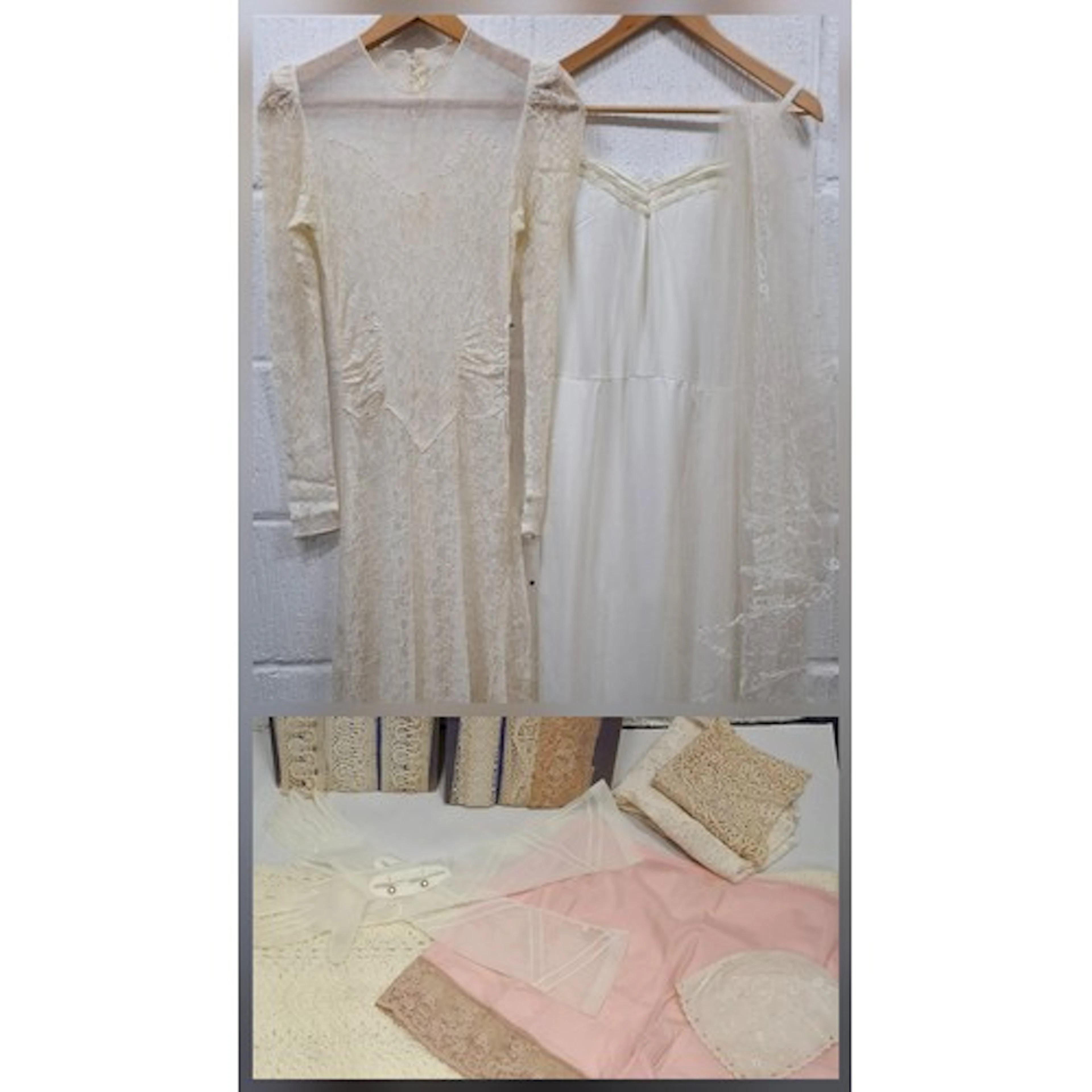 A 1920's/30's cream lace wedding dress approx 30" chest havi...