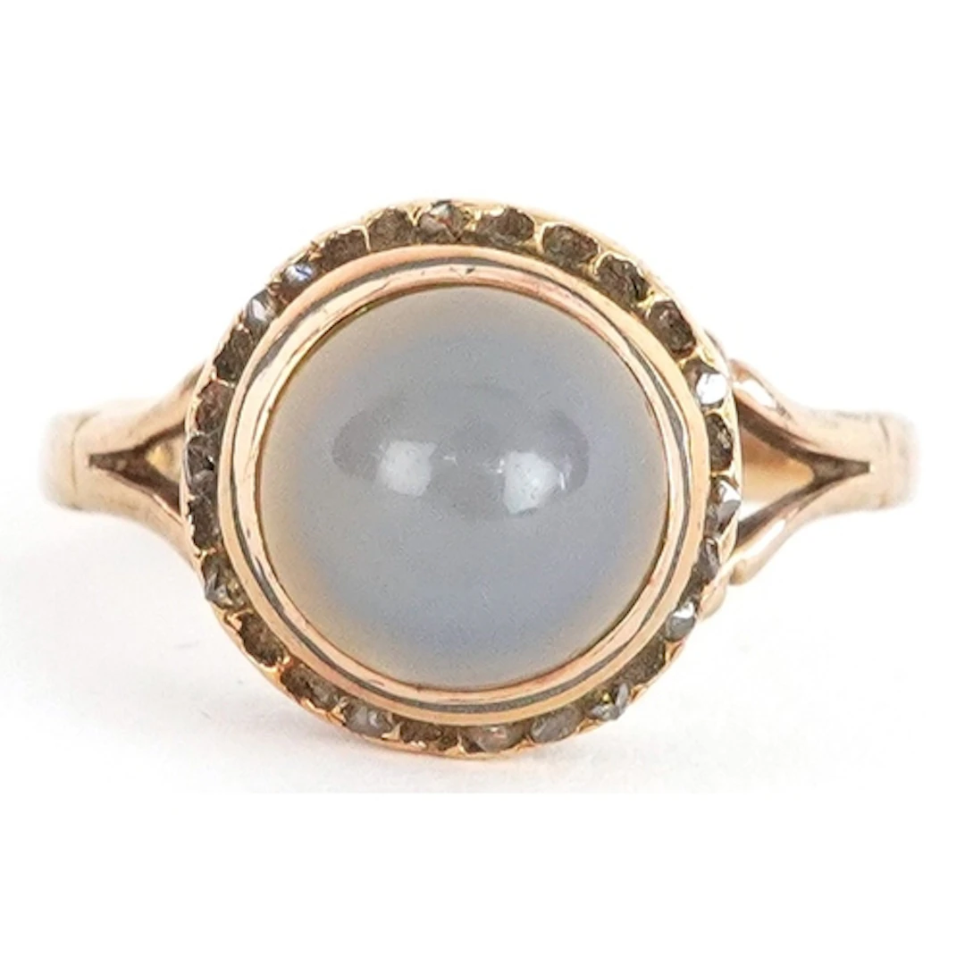 Antique 9ct gold cabochon agate and diamond ring, size O/P, ...
