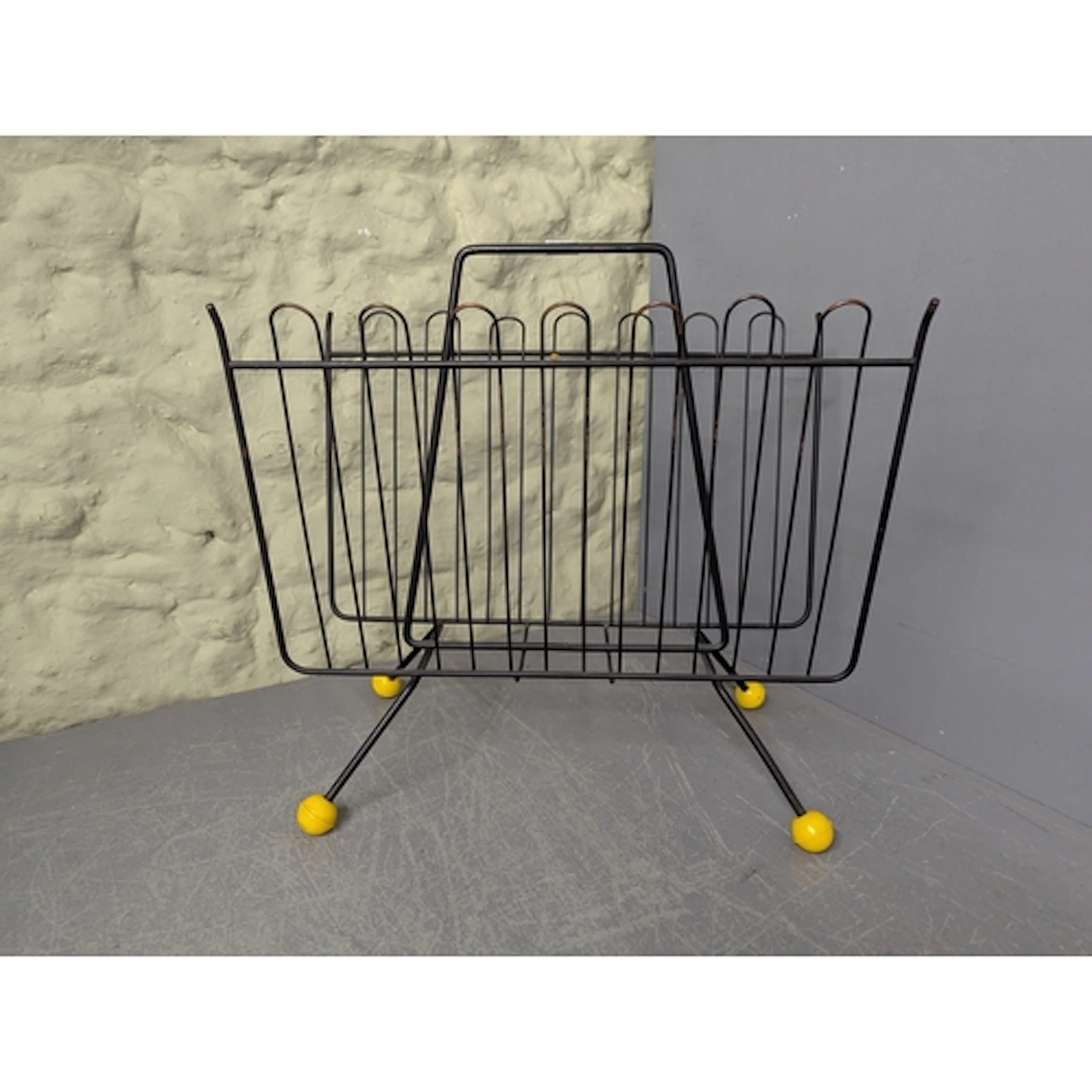A 60's retro Atomic Sputnik black wire magazine rack Locatio...
