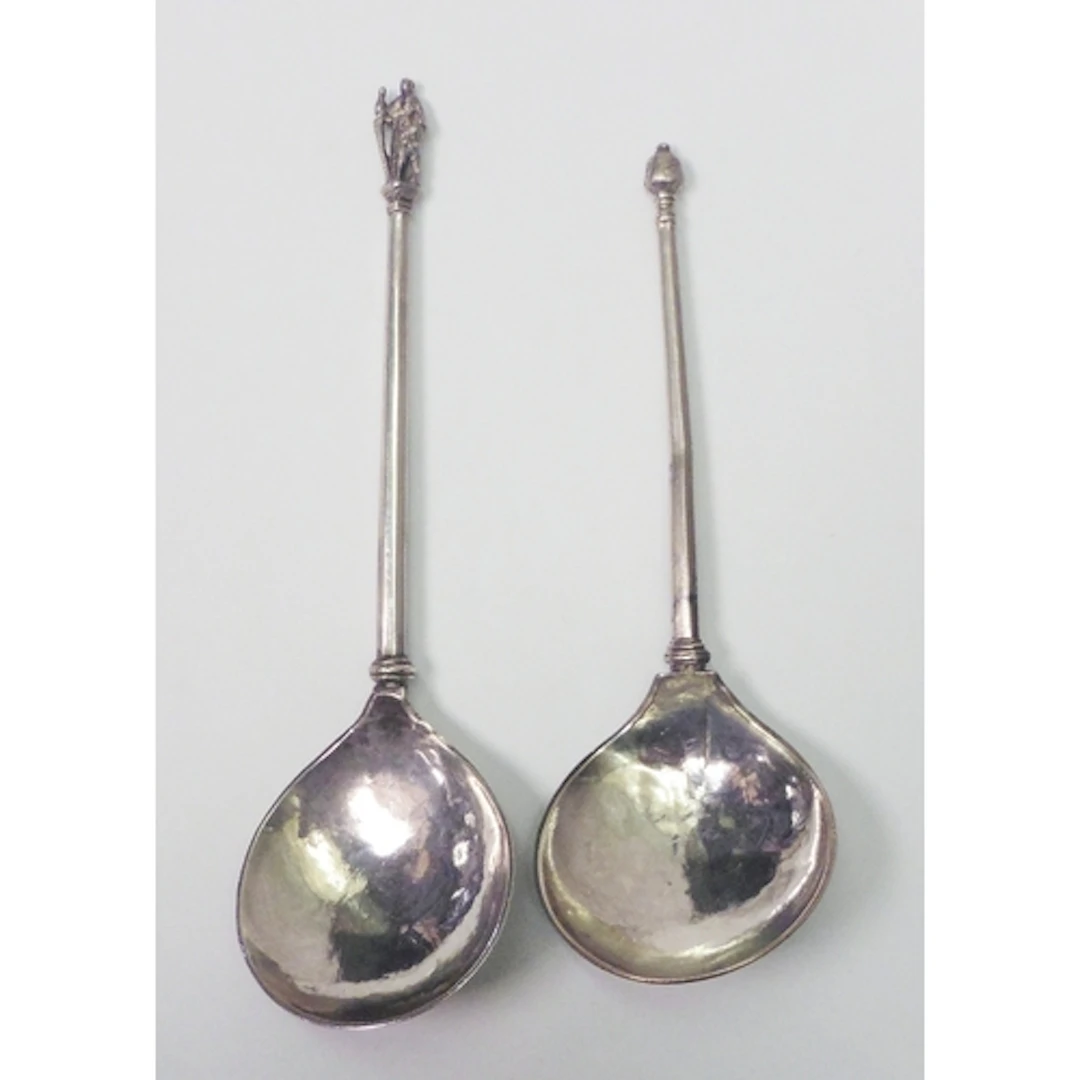 Two Dutch white metal apostle spoons possibly 18th cent, eac...