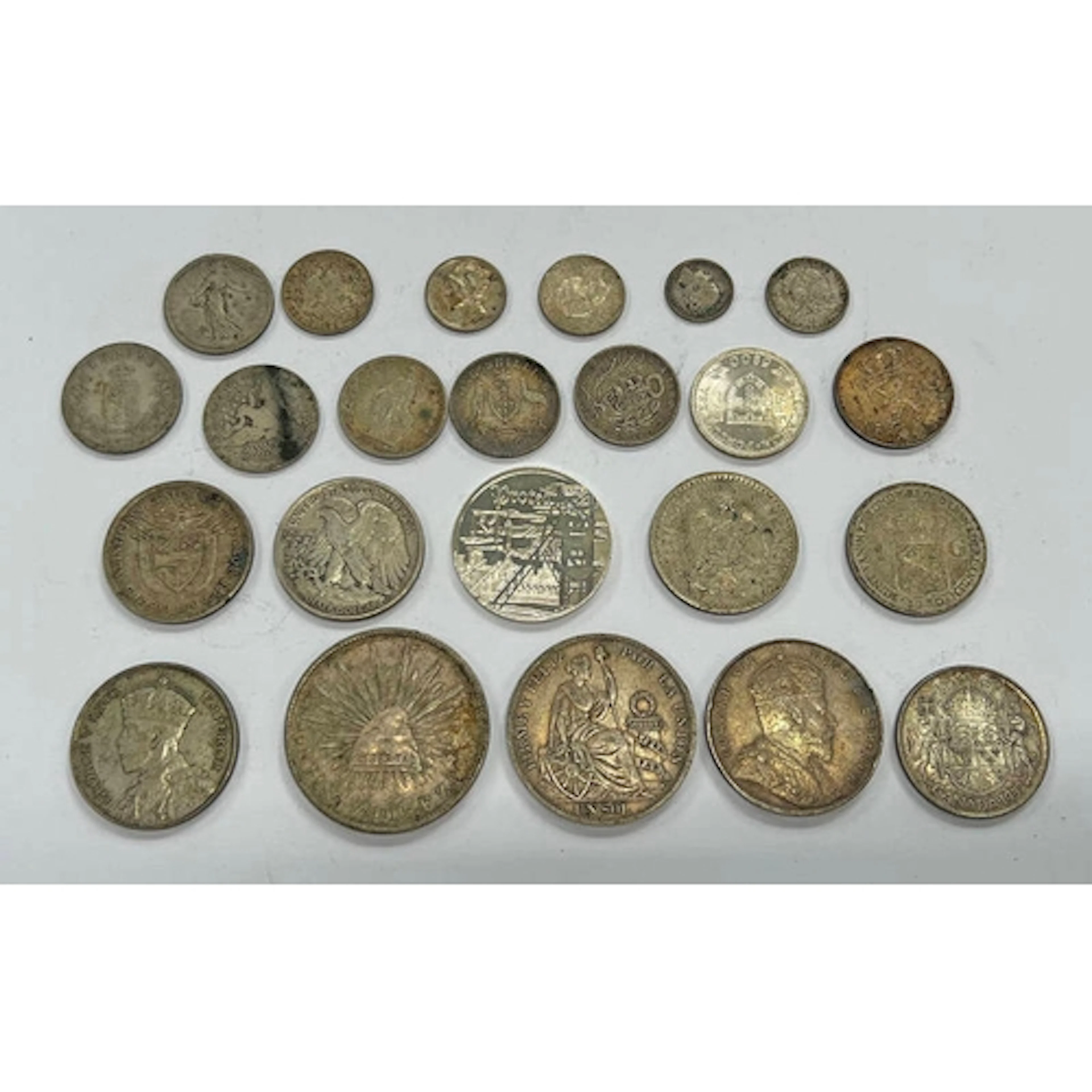 23 X VARIOUS WORLD SILVER COINS TO INCLUDE 1907 STRAITS SETT...