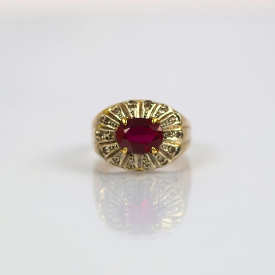 A mid 20th century synthetic ruby ring, possibly Continental...