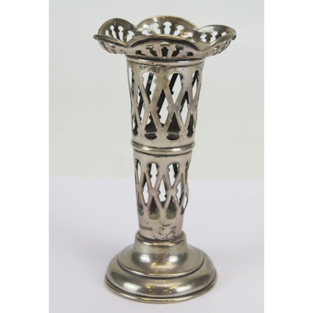 A George V silver posy holder, makers mark worn, Birmingham,...