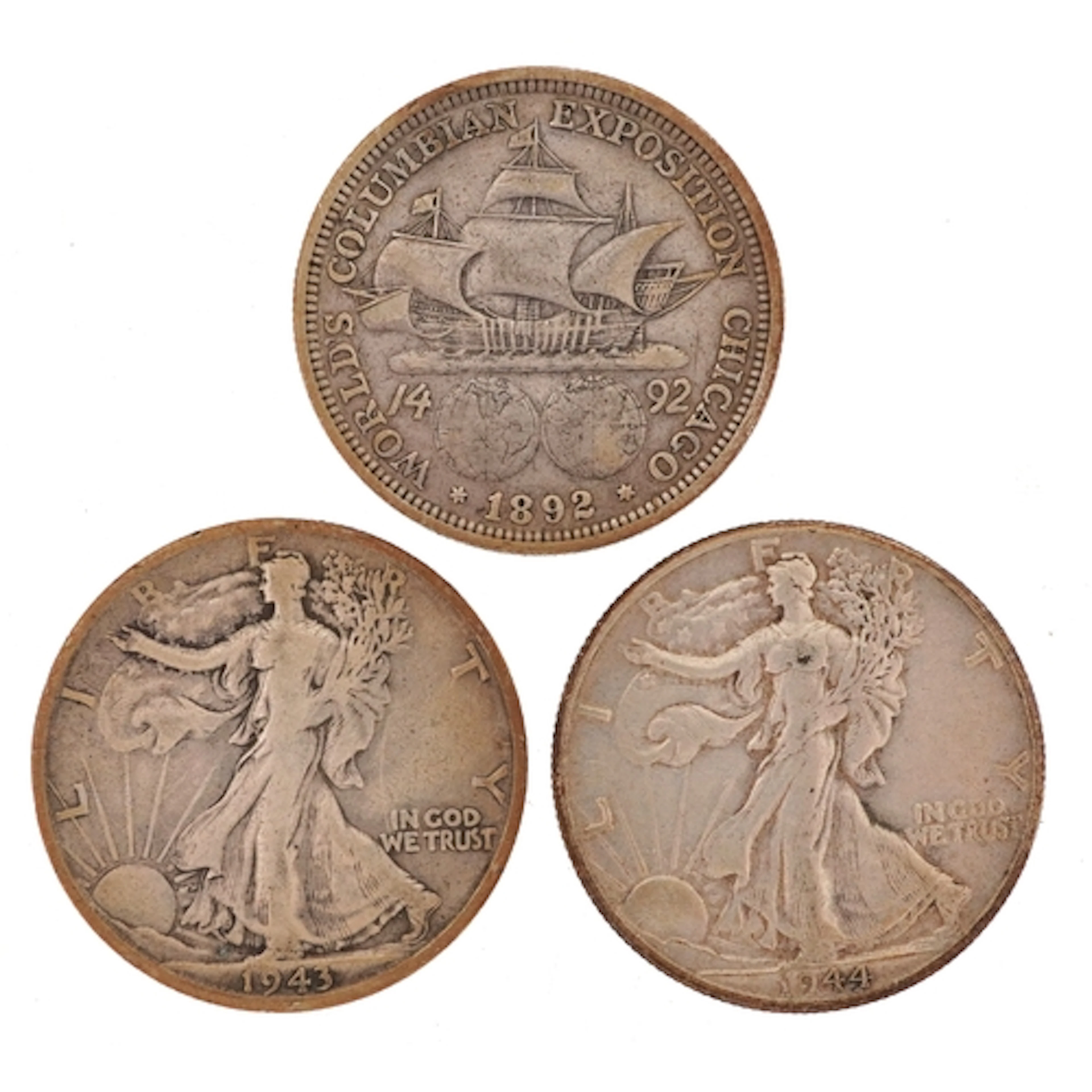 Three United States of America silver half dollars comprisin...